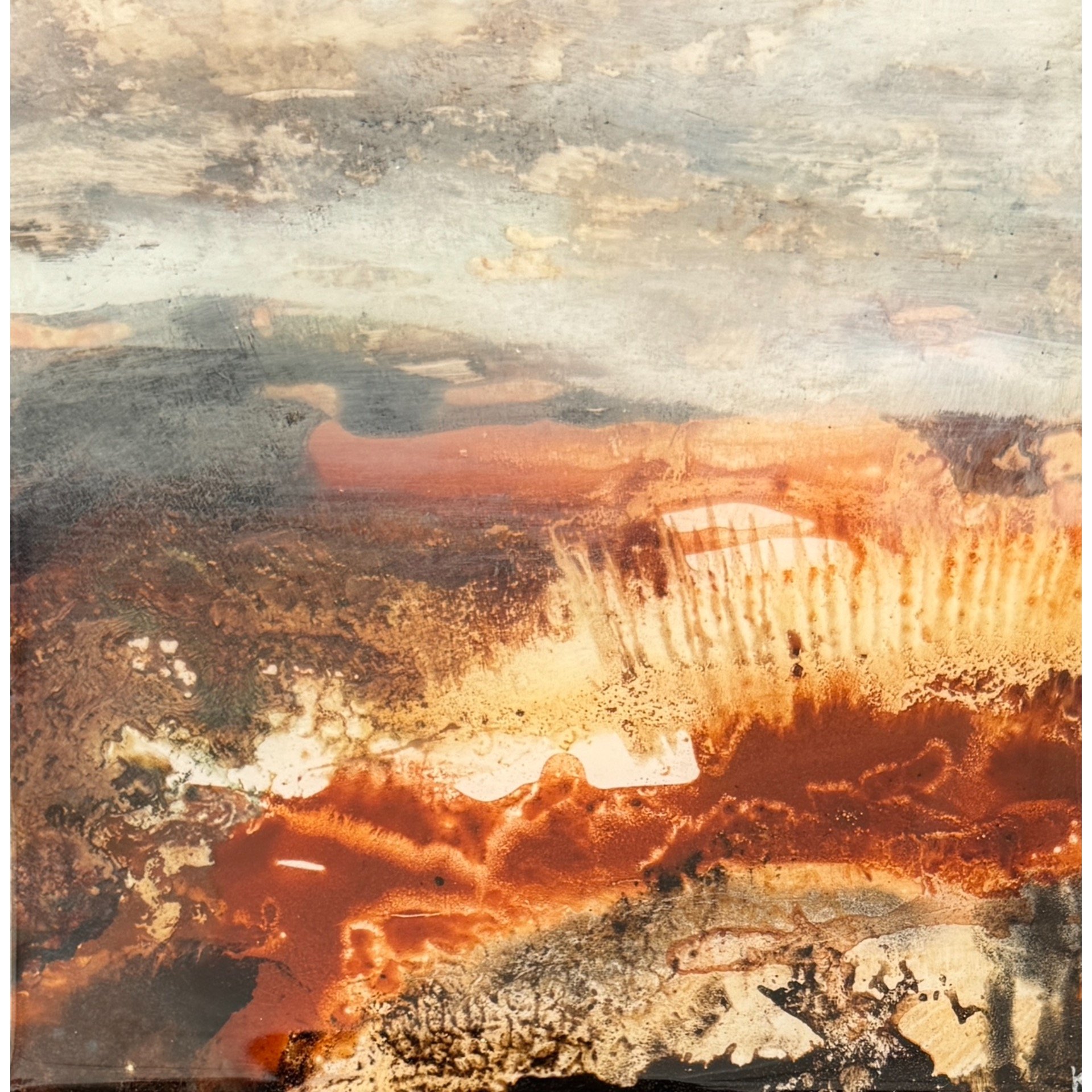"Canyon Lands", handmade ink, acrylic on Yupo paper, resin, 5" x 5", $100 SOLD