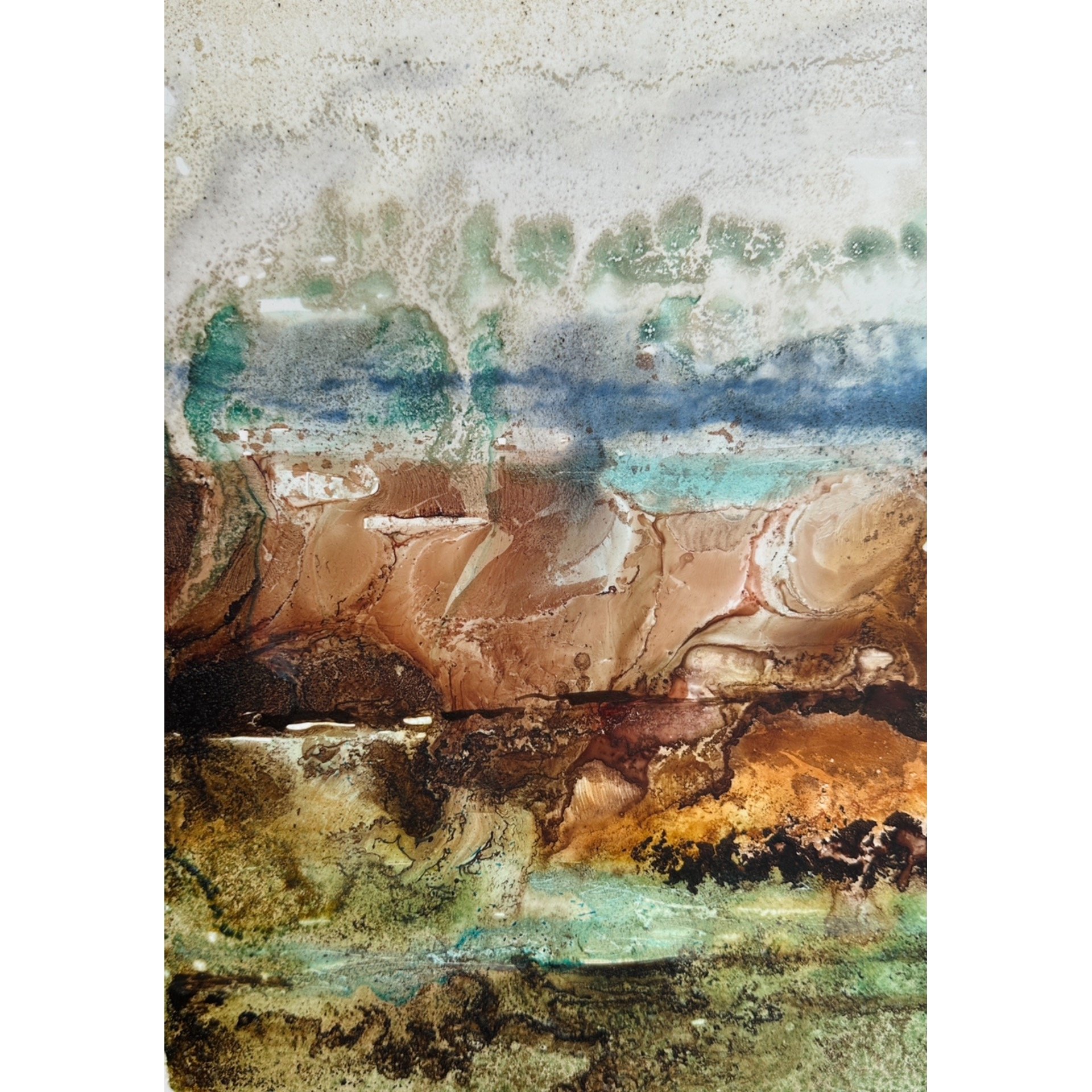 "Sandcloud", handmade ink on Yupo paper, resin, 10" x 8", $500