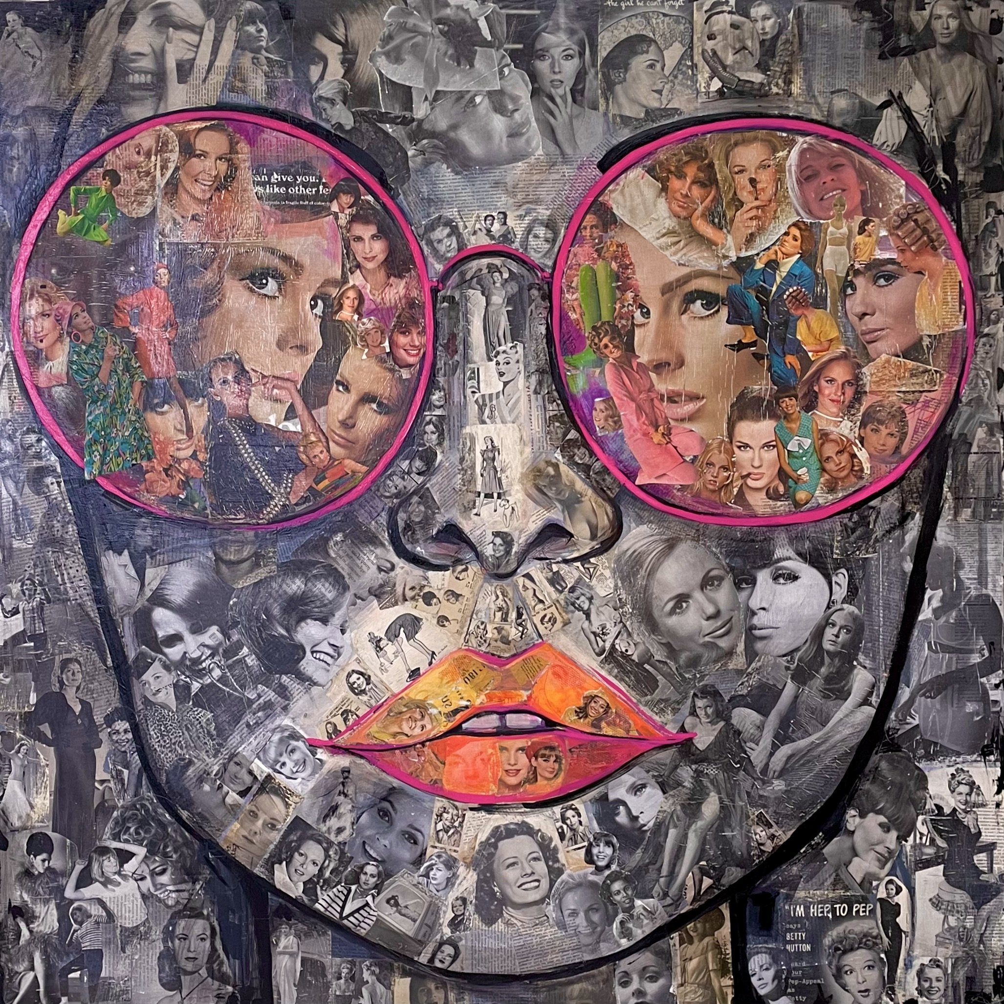 "She's Like A Rainbow", mixed media collage on panel with resin, 48" x 48", $6,000