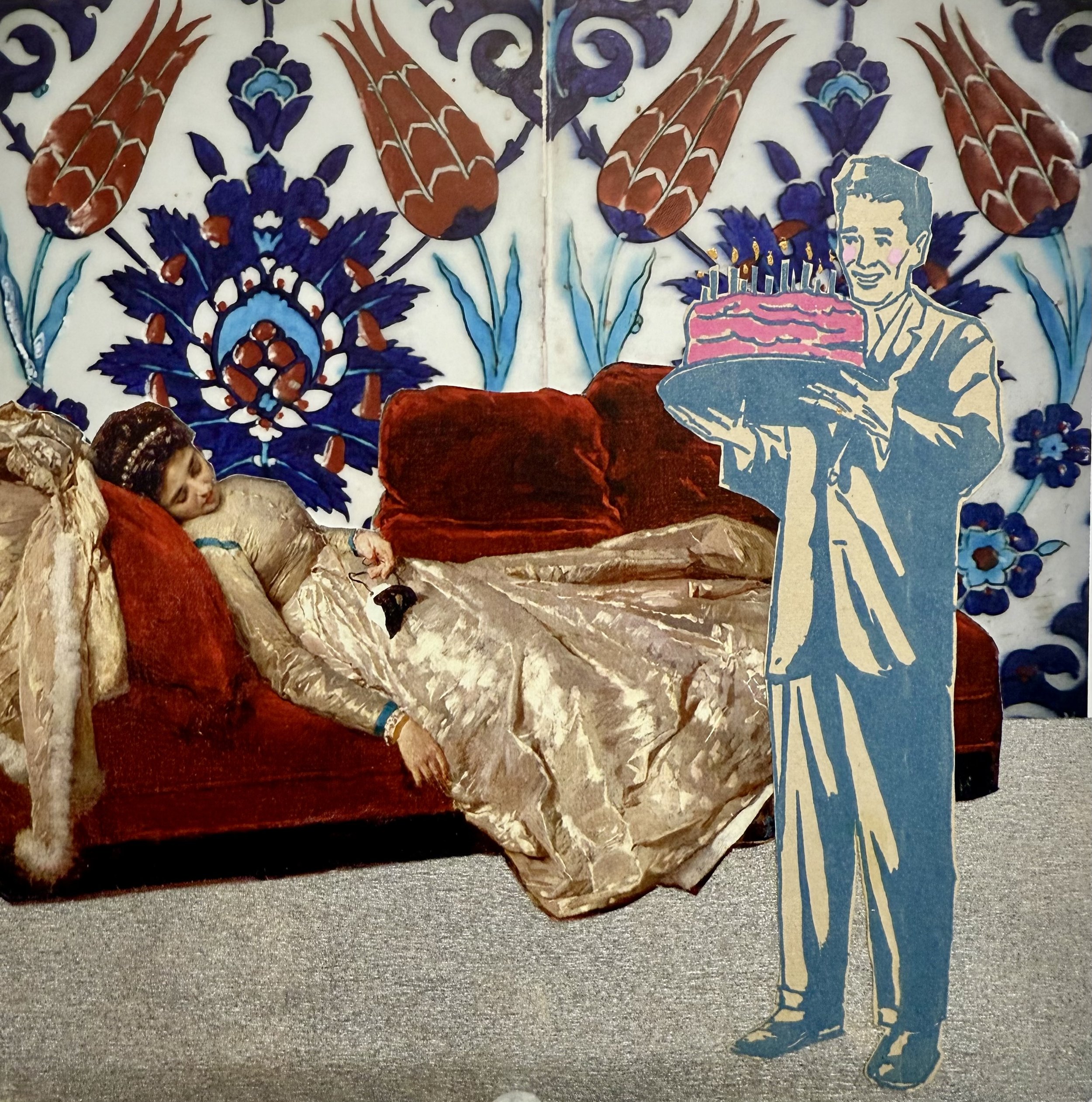 "Is The Party Over?", collage, 6" x 6", $65