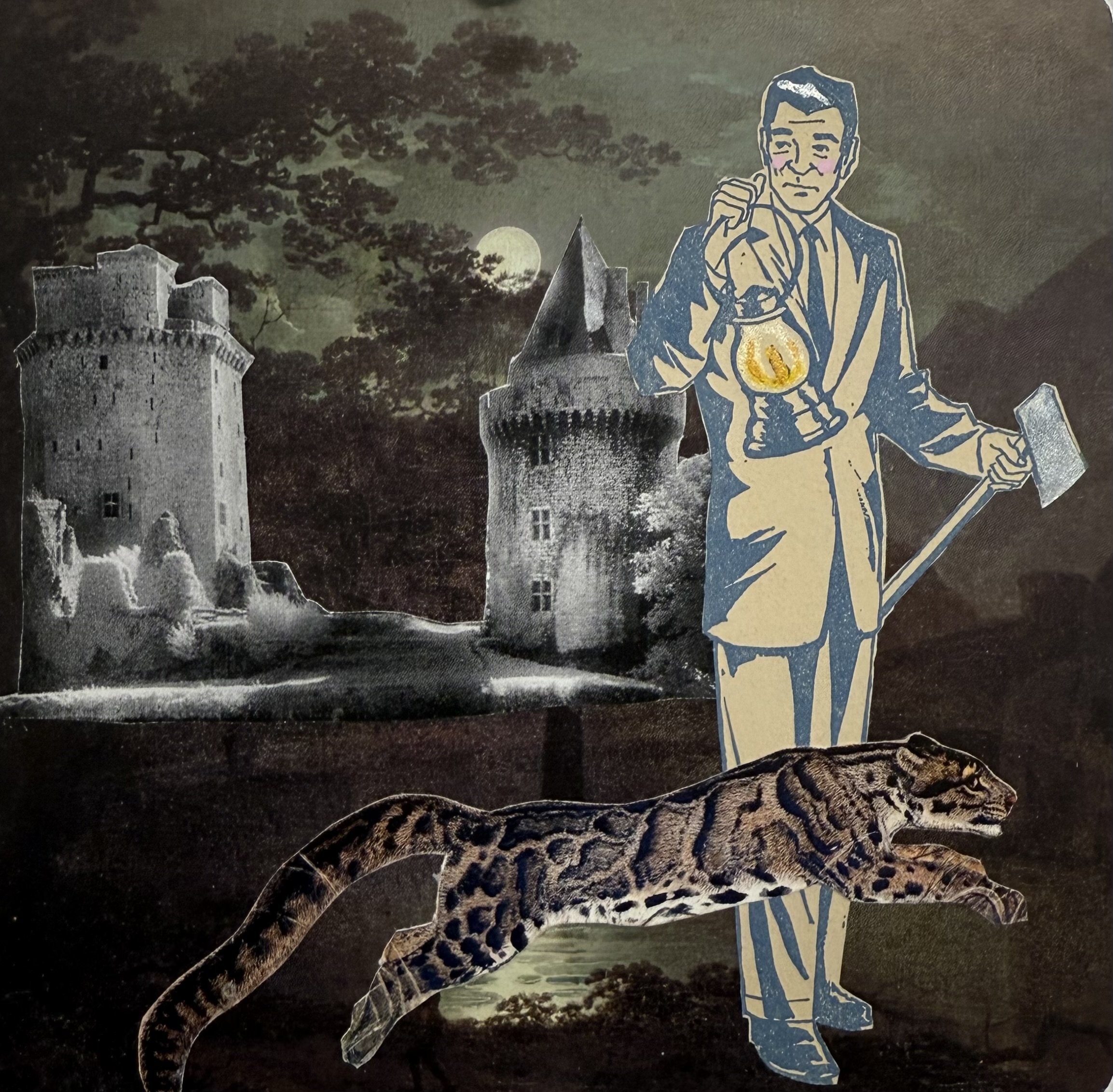 "Moonlight Safari", collage, 6" x 6", $65