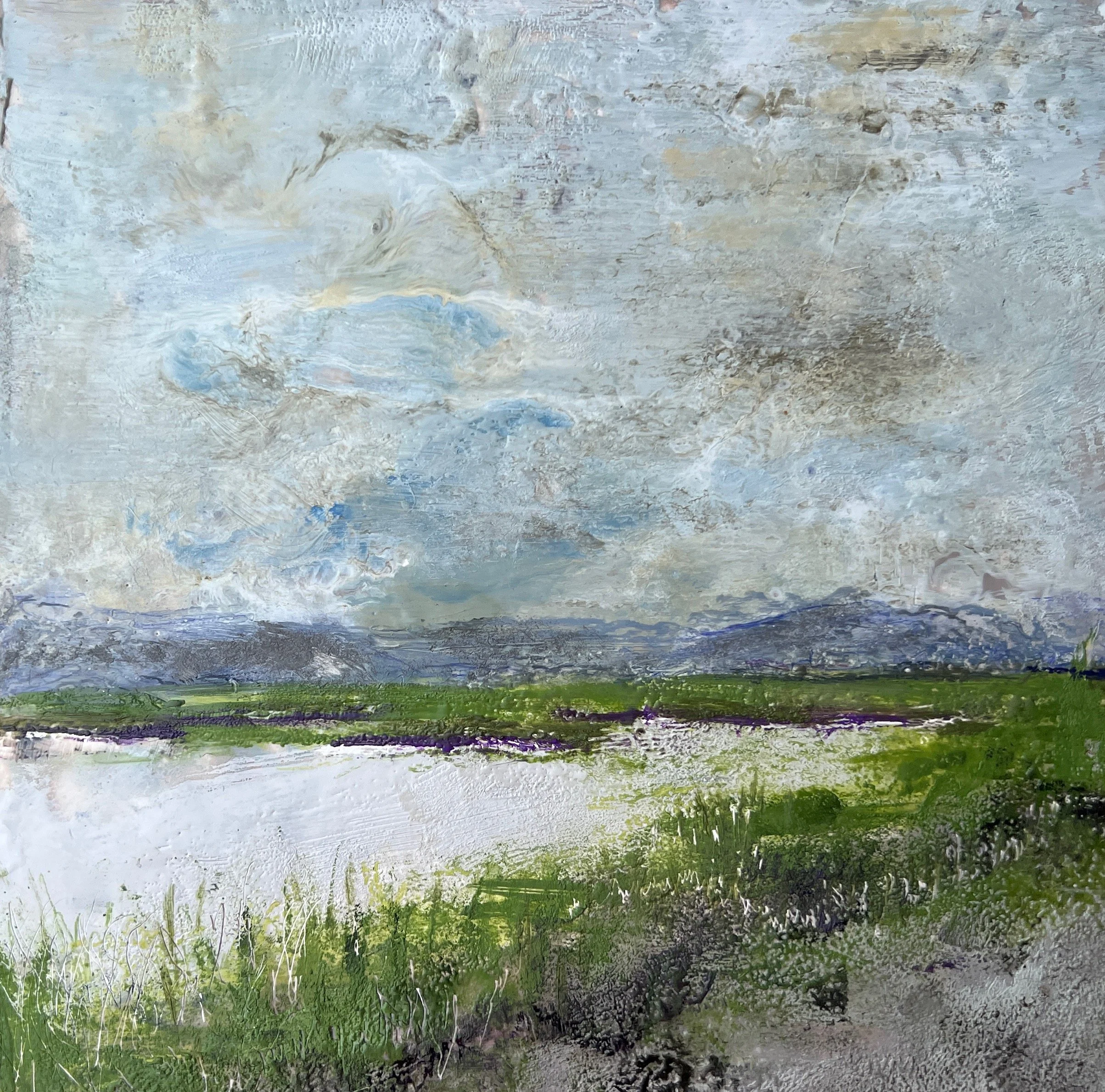 "Seagrass At Crane's Beach II", encaustic, 10" x 10", $300 (framed)