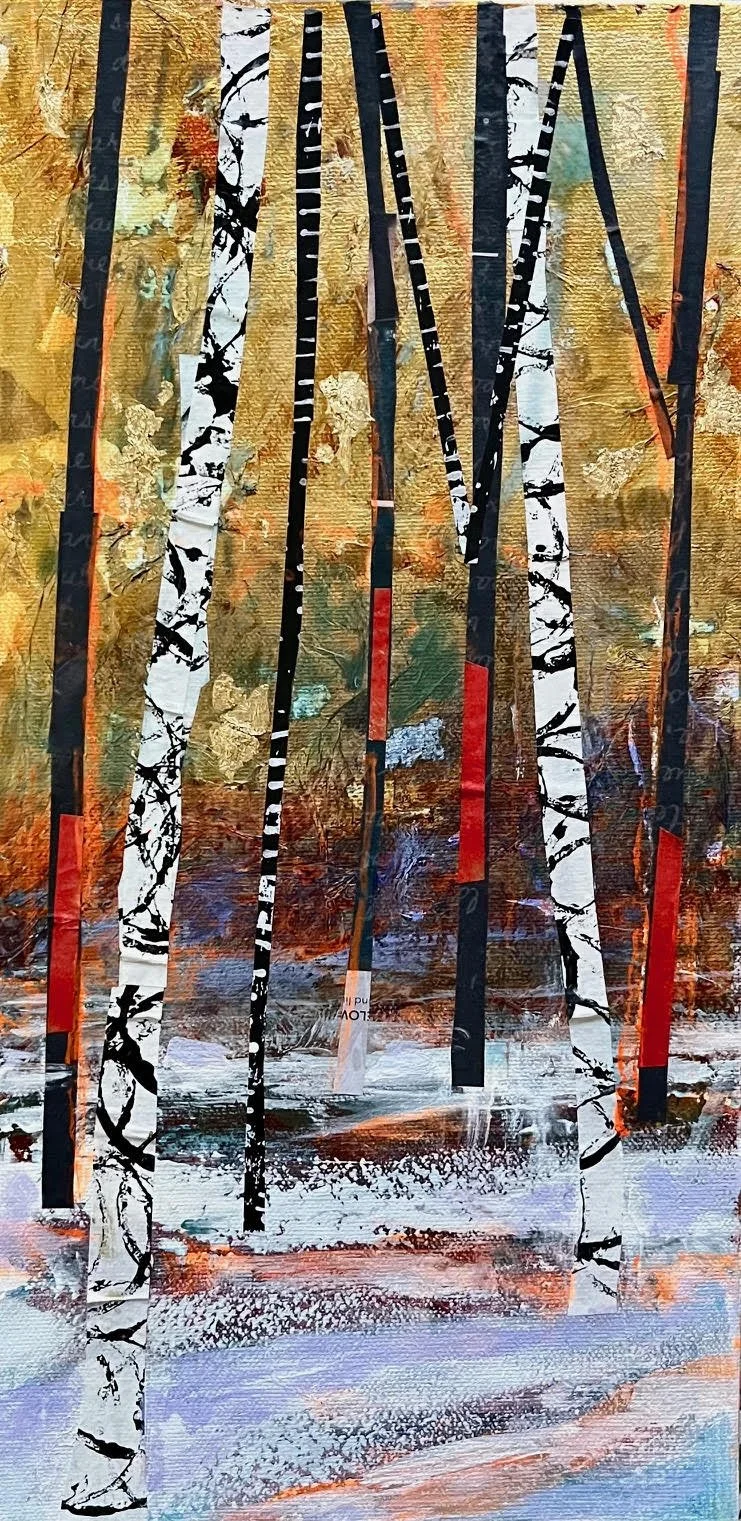 "Glowing Forest", mixed media collage, 16" x 8", $225