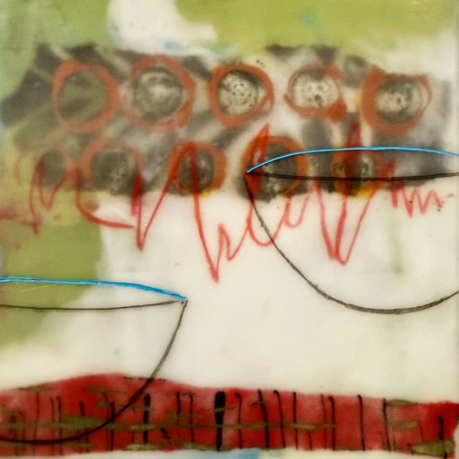 "Clear Vessels", encaustic collage, mixed media, 5' x 5" x 2", $95