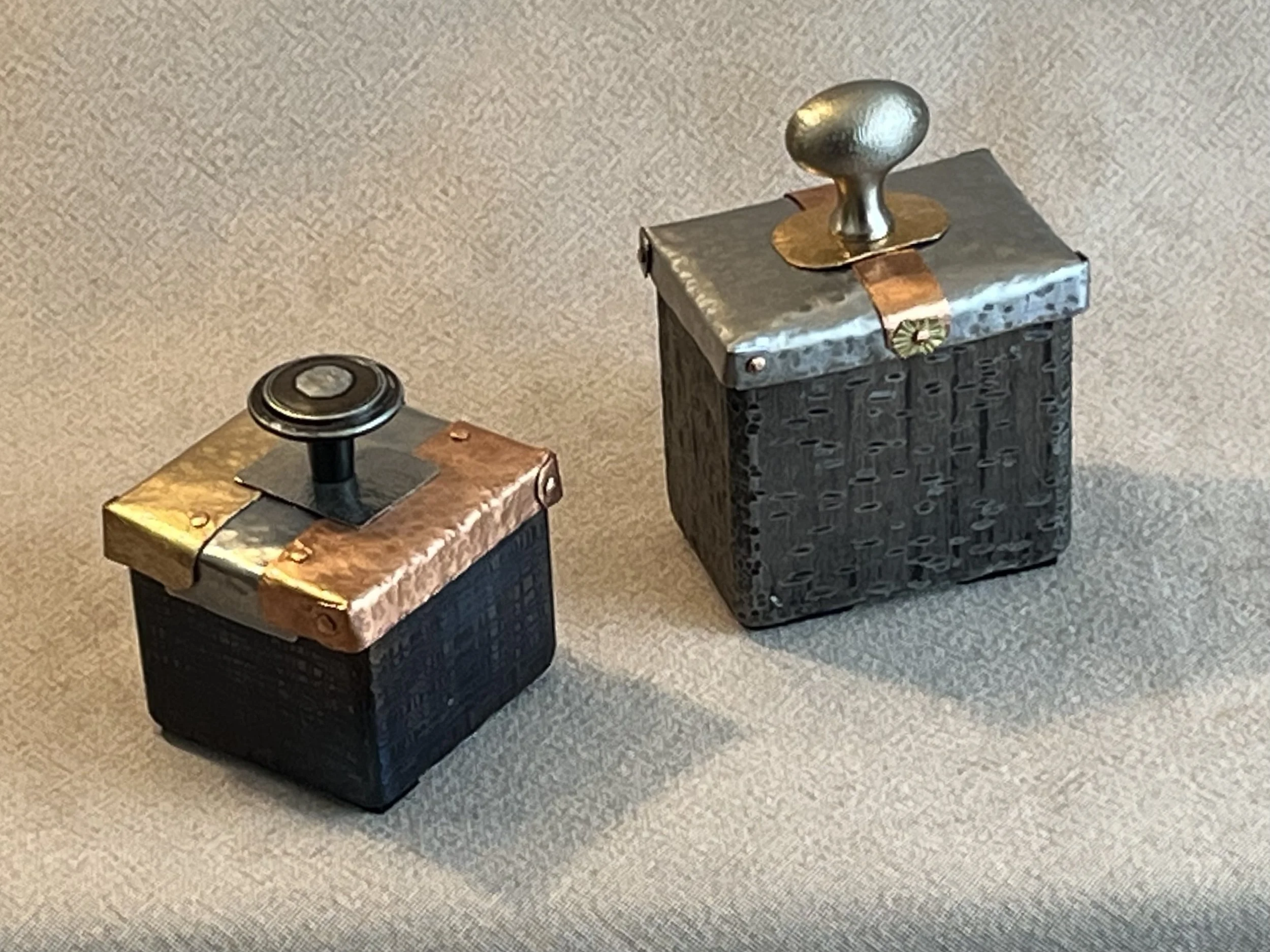 "Small Steel Box", metal, 2.5" square, 2" x 3", $75 each