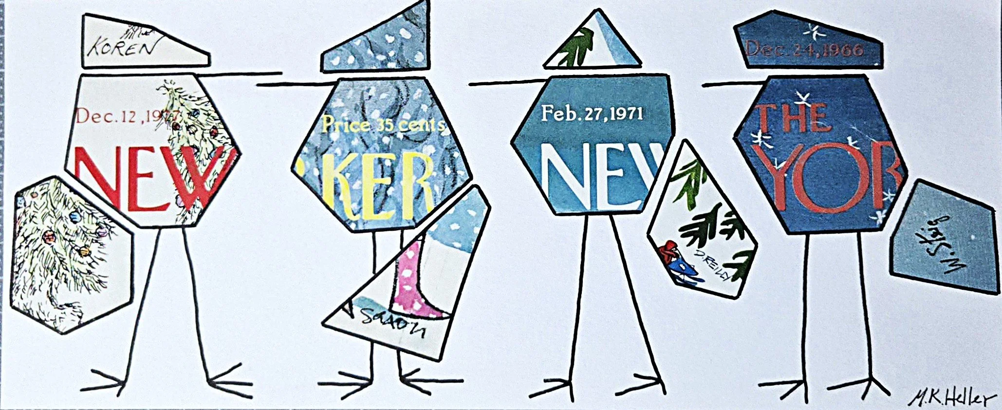 "Winter Quartet", vintage New Yorker covers with signatures, 9" x 17", $150 (framed)