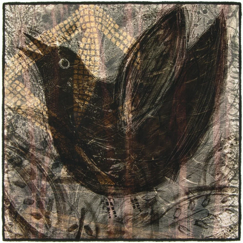 "Listen While I Fly", pigment transfer, 20" x 20", $625 (framed)