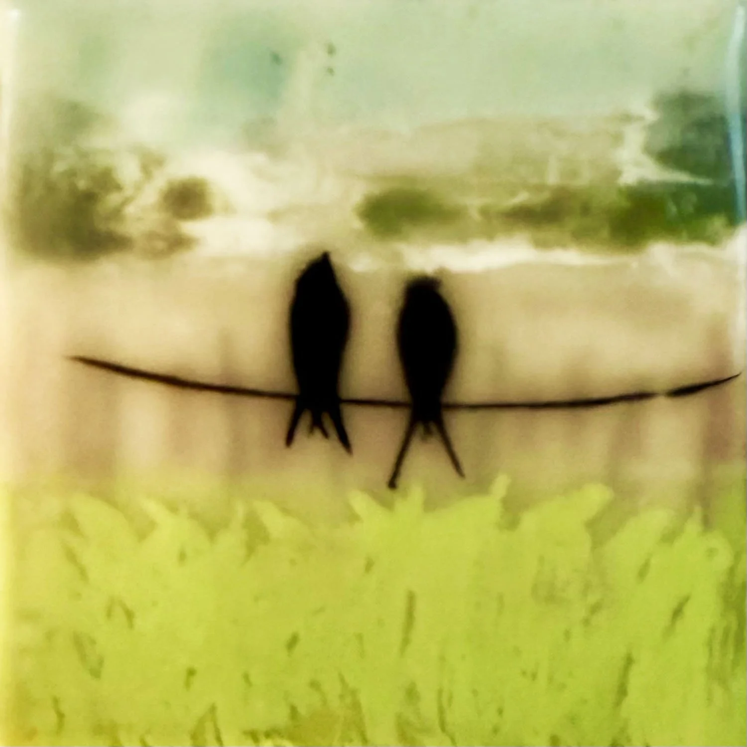 "Meadow Watchers", mixed media, encaustic collage, milk paint transfers, 3" x 3", $35 SOLD