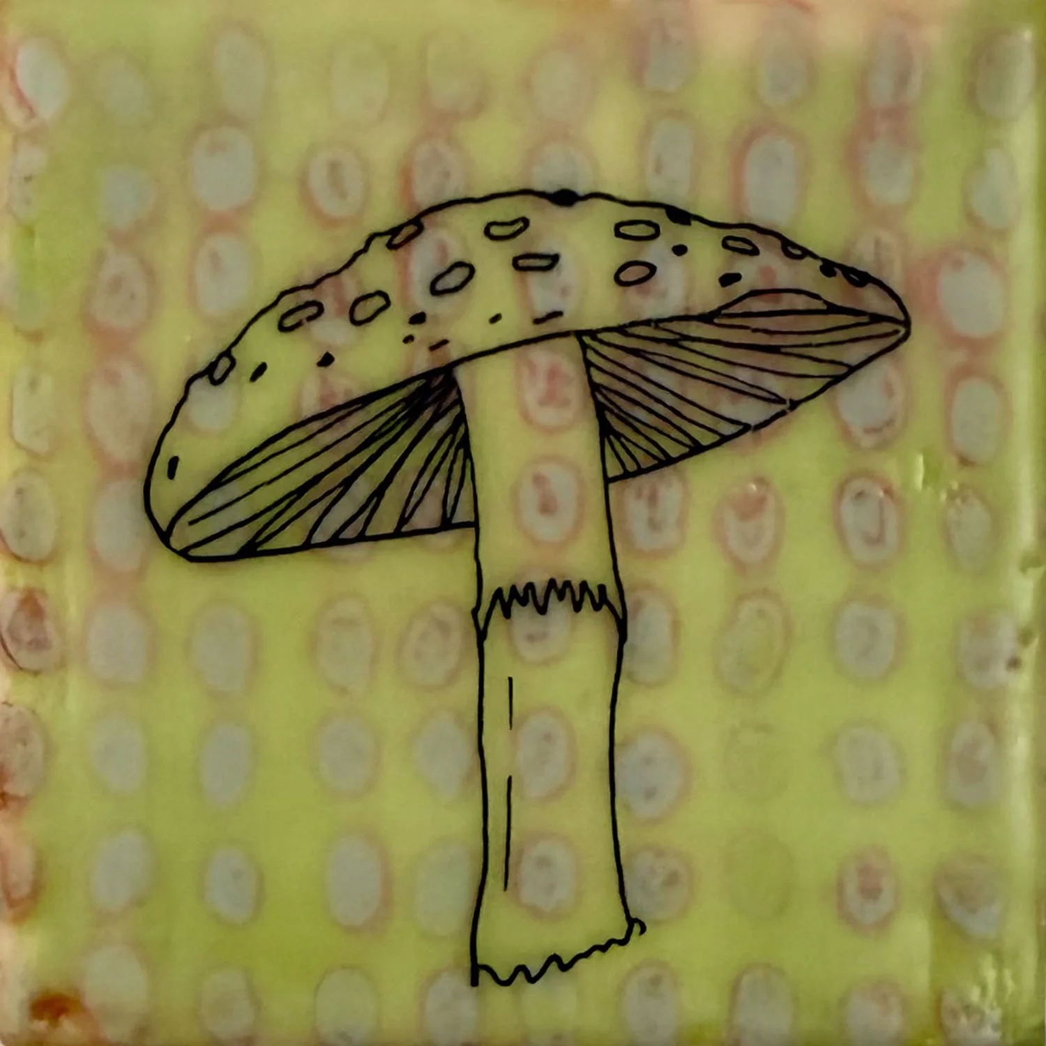 "0 Points: Mushroom", mixed media, 3" x 3", $38
