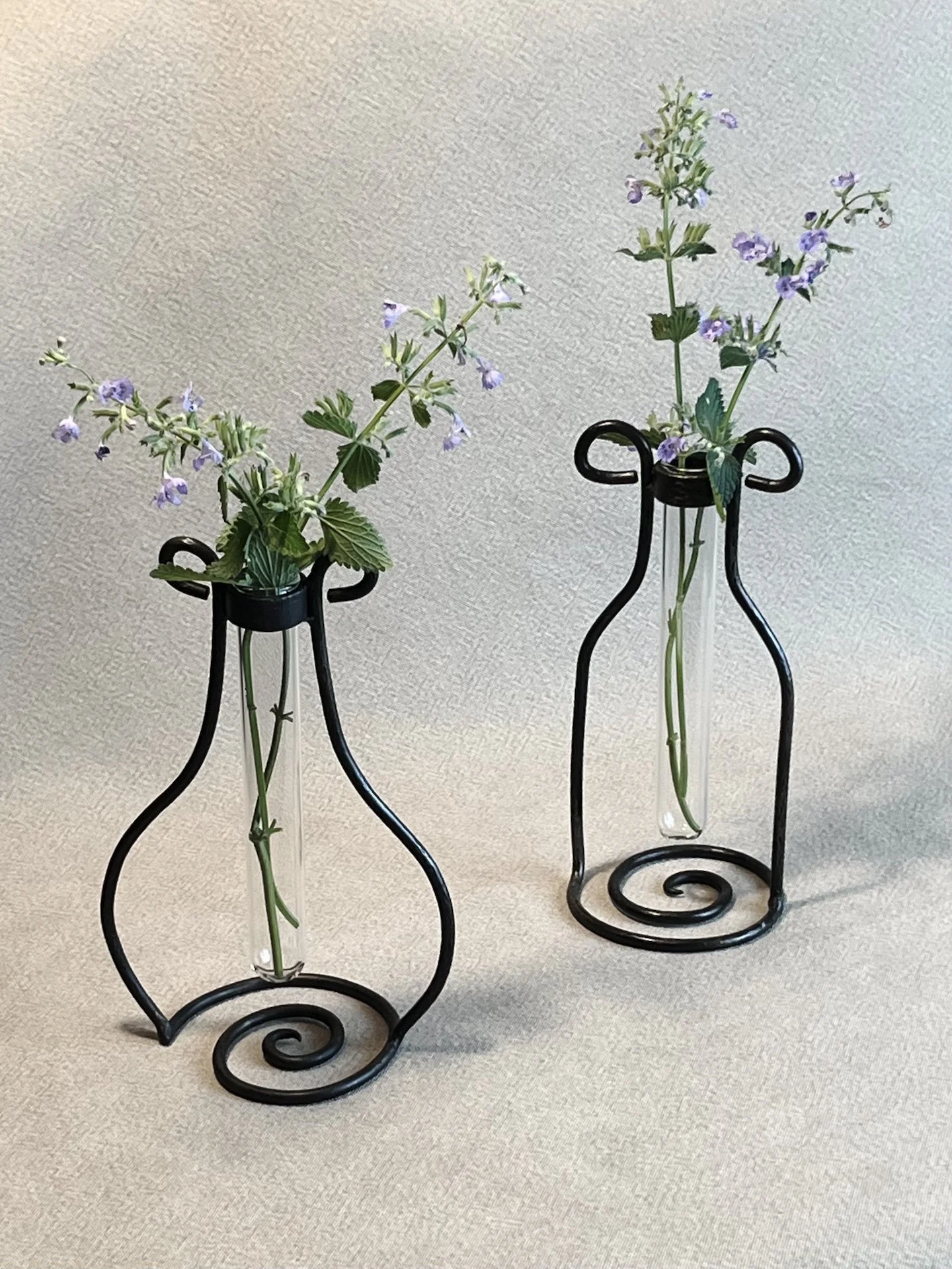 "Bottle Shaped Propagation Vases", test tube, metal, 3.5" or 5" x 7", $50 each