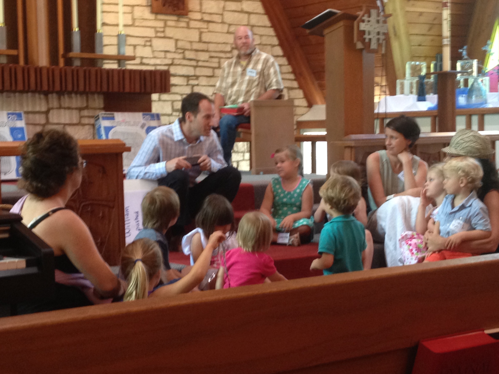  Pastor Jay sharing a children's message at 11 a.m. worship. No one cried : )