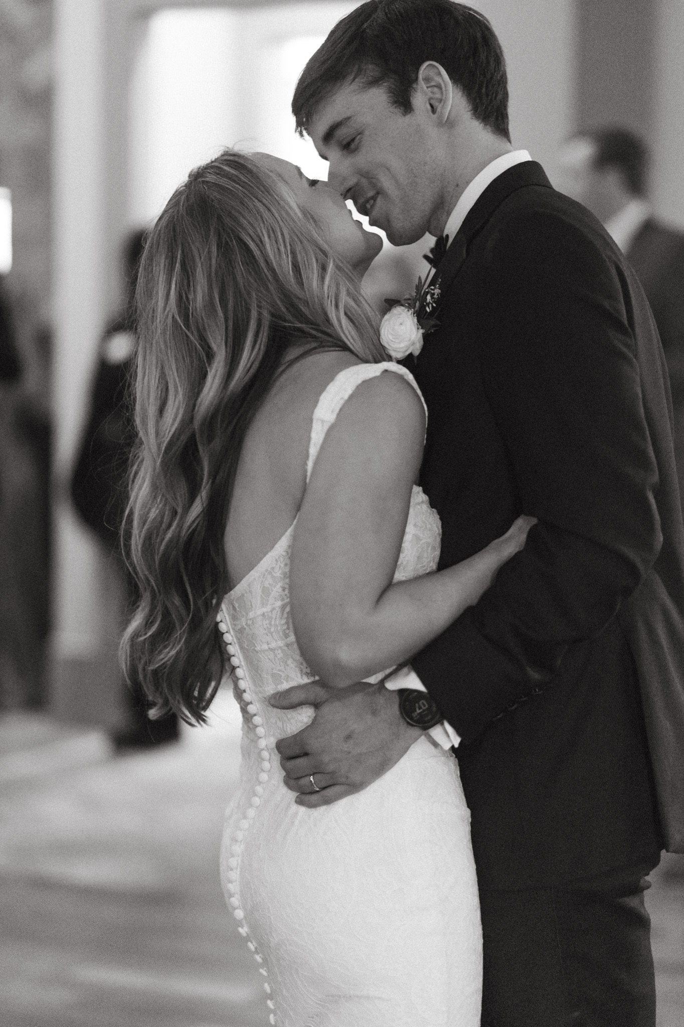 Black and White Romantic moment of bride and groom's first dance