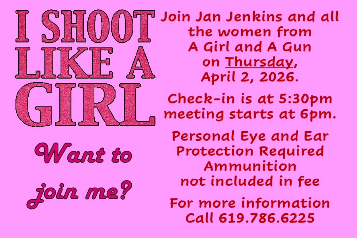 💪 Join A Girl &amp; A Gun 'Girls Night Out' tomorrow at 5:30pm!

☎️ 619.786.6225
@agagclub

#AGAGClub #Girls #Ladies #Women #Sports