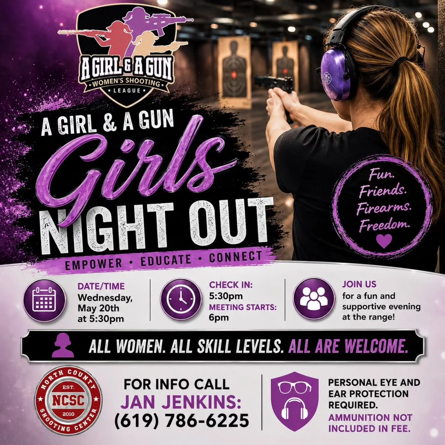📣 Attention ladies, join @agagclub Girls Night Out tomorrow at 5:30pm!

☎️ 619.786.6225

#AGirlandAGun #AGAGClub #Ladies #Women #Event