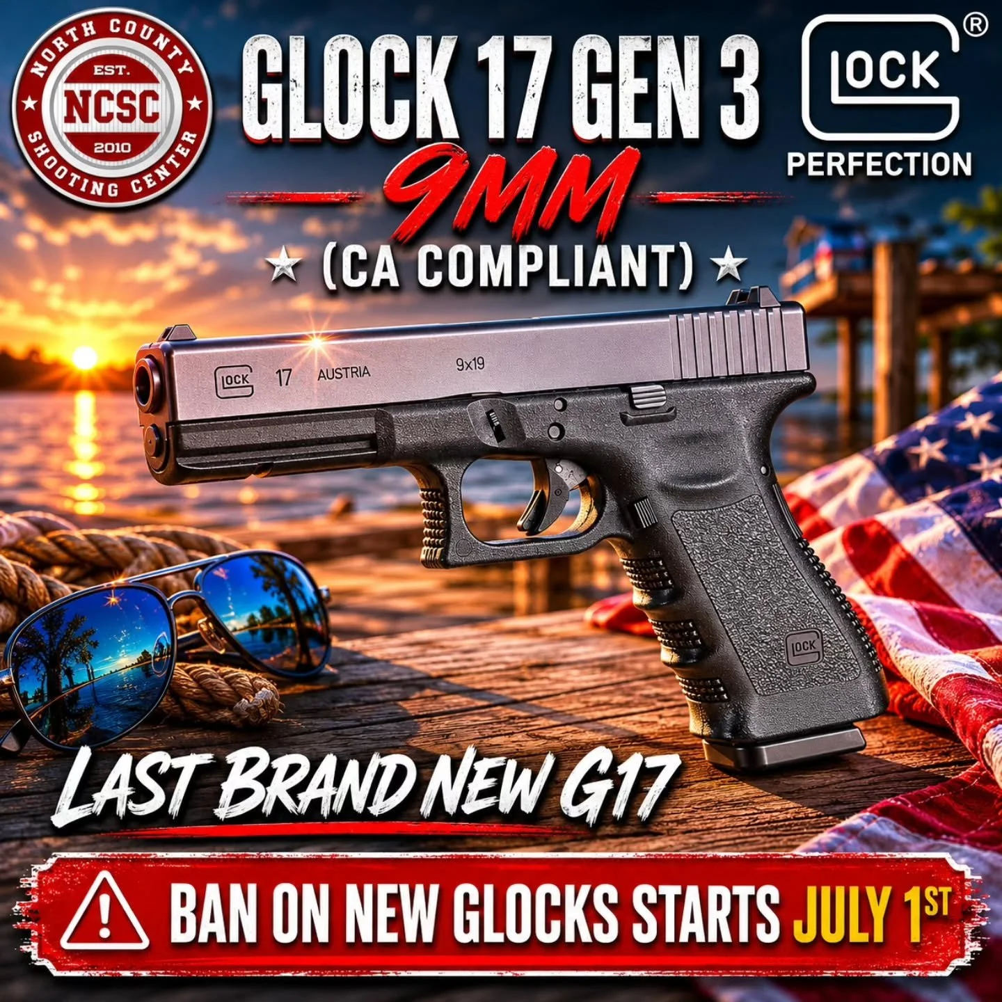 📣 Grab 'em while you can! CA Glock ban starts July 1st. 

☎️ 760.798.7300
🔗 https://tinyurl.com/GLOCKBAN

@glockinc #Glock #G17 #California