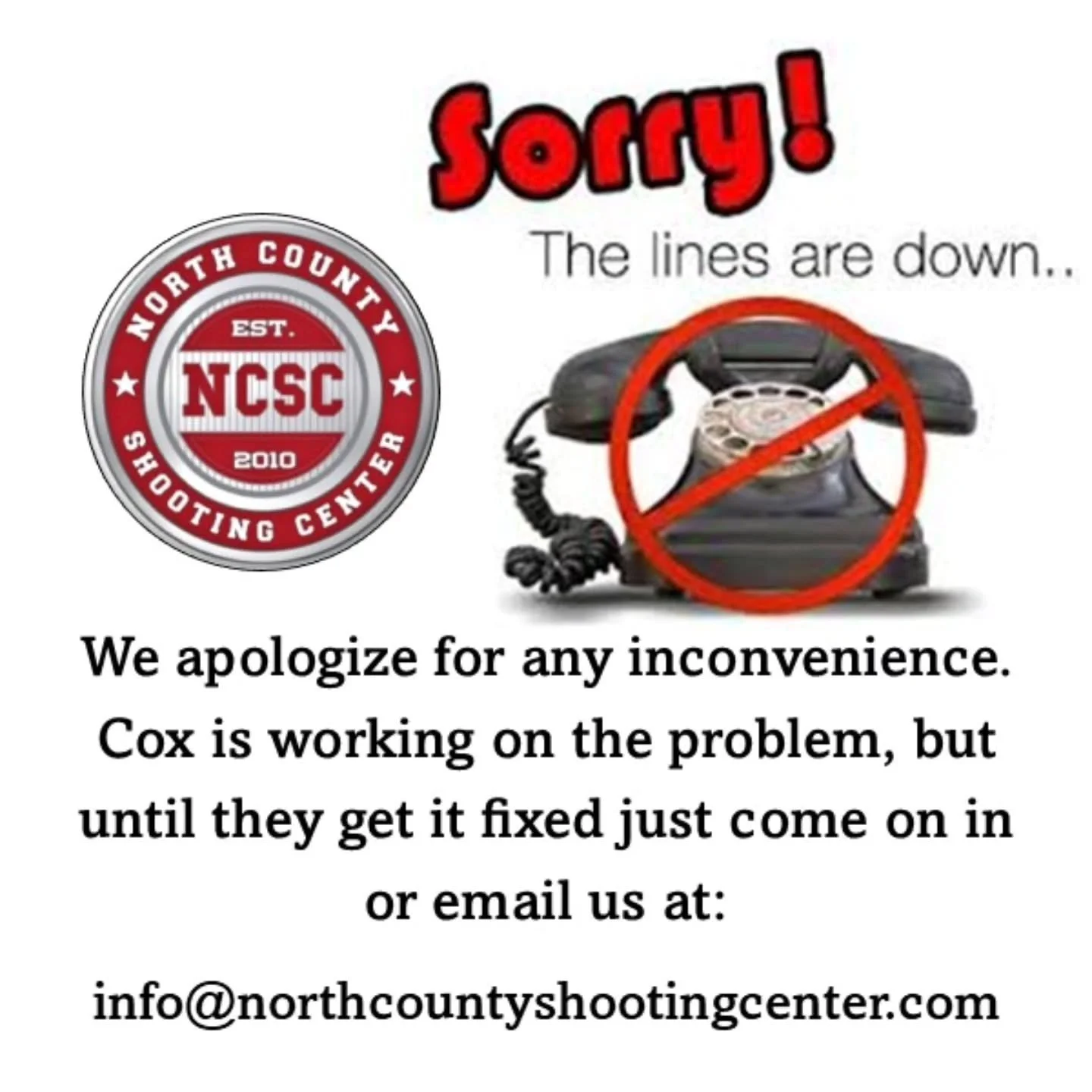 ☎️ Sorry, we are experiencing a technical issue with our phone lines today and Cox is currently working on fixing it. Thank you for your understanding and patience!