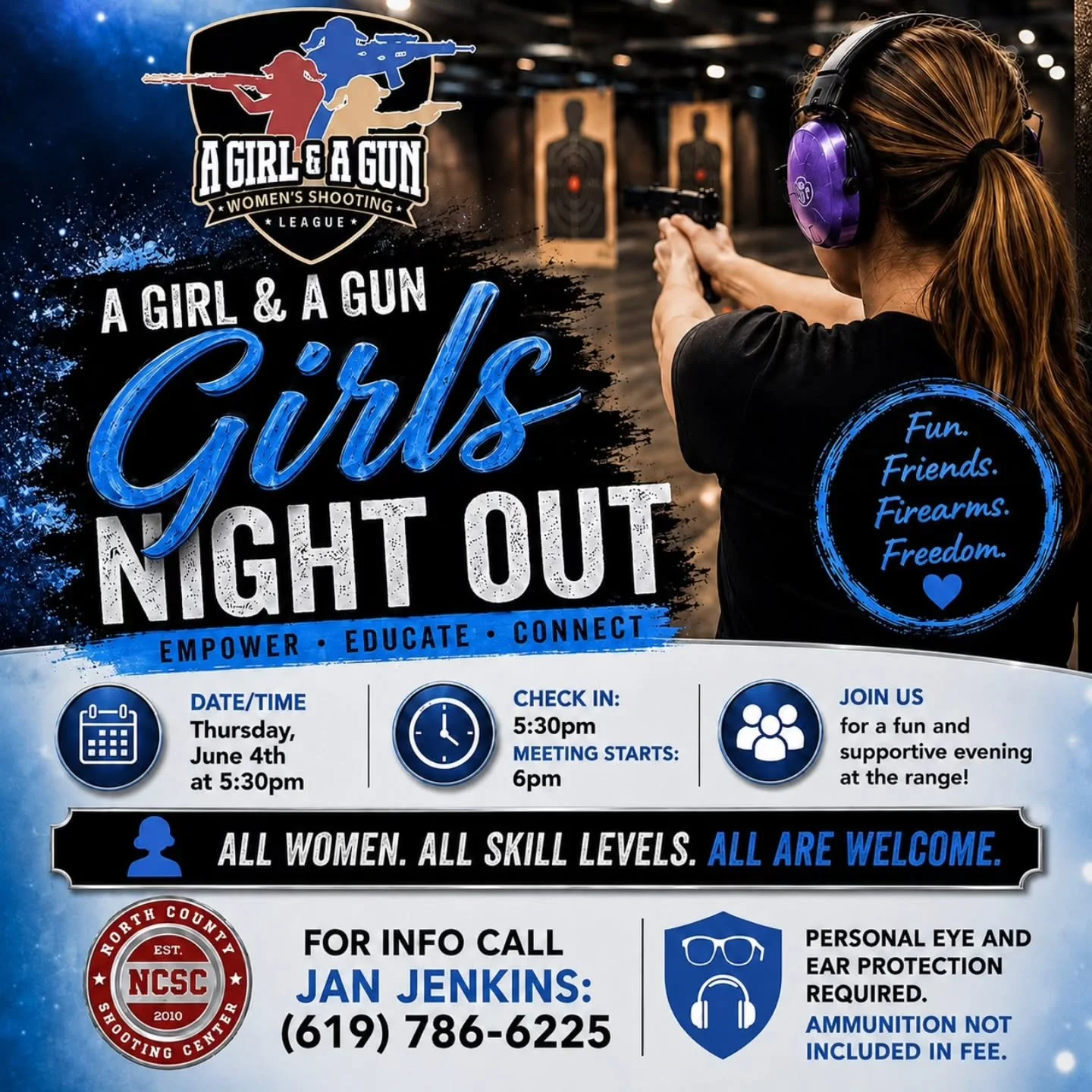 📣 Attention ladies, join @agagclub Girls Night Out tonight at 5:30pm!

☎️ 619.786.6225

#AGirlandAGun #AGAGClub #Ladies #Women #Event