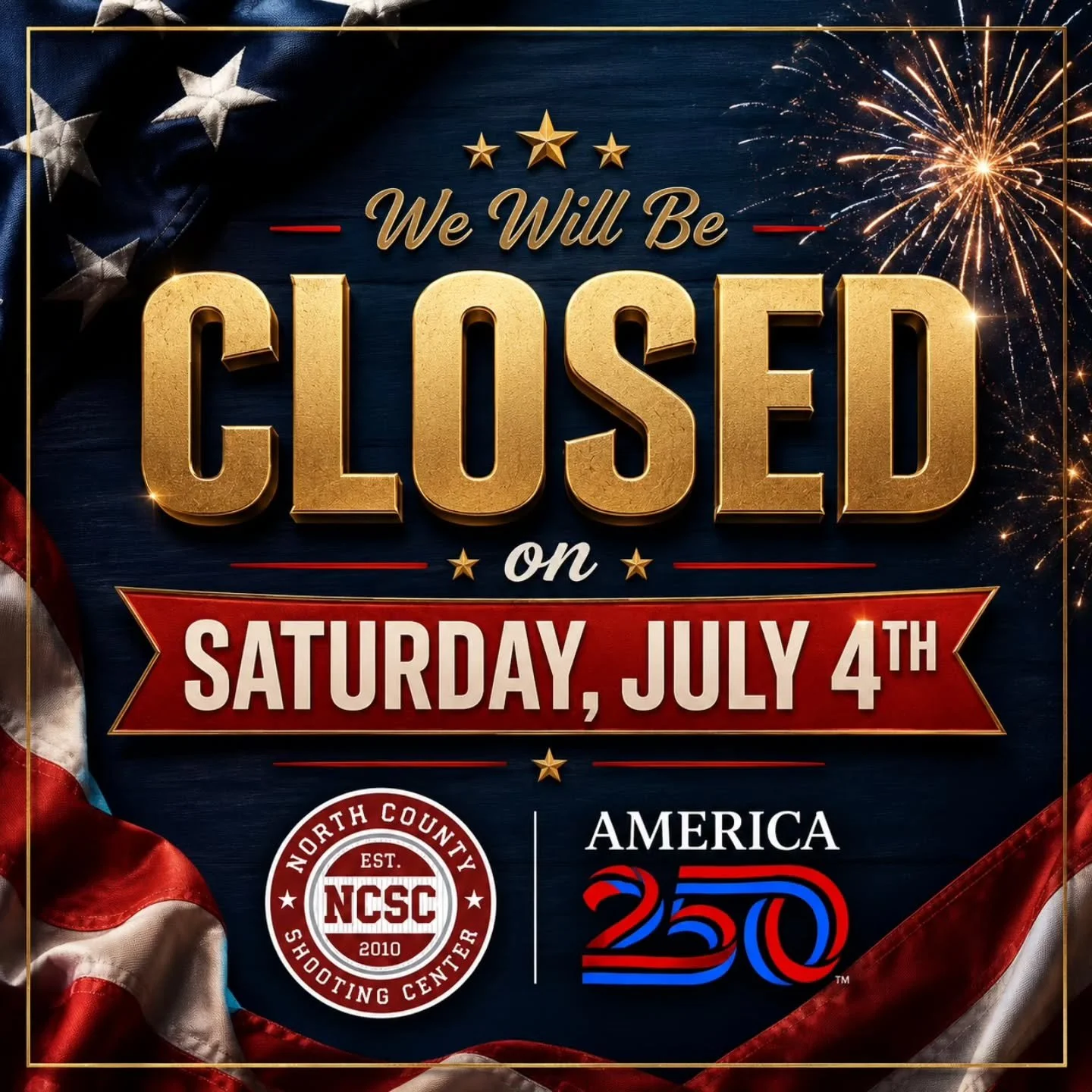 🇺🇸🎆 Just a reminder that the range will be closed tomorrow for Independence Day. We will reopen Sunday at 10am. 

#4thofJuly #IndependenceDay #America250