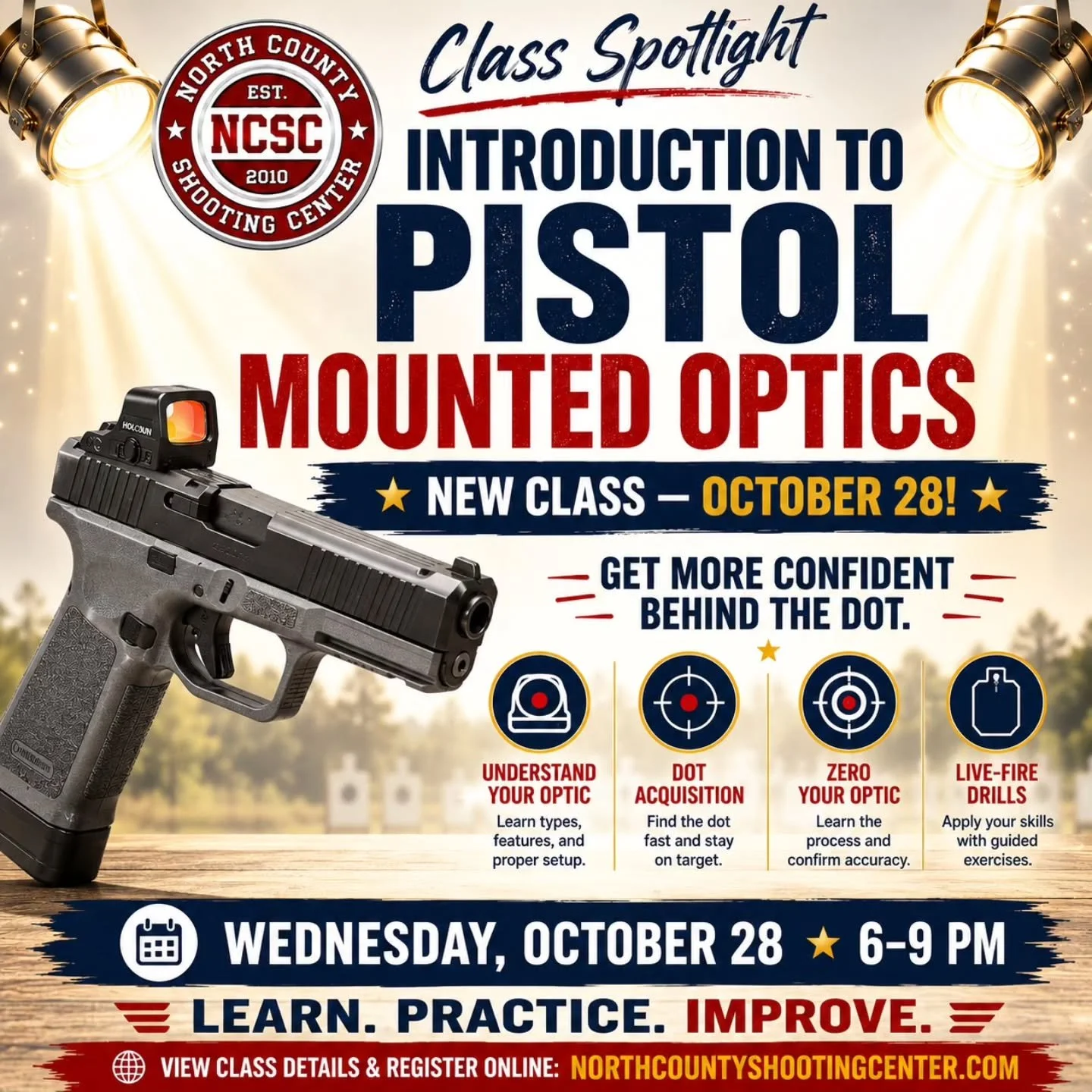 🔴 NEW Introduction to Pistol Mounted Optics class! Ready to get more confident behind the dot?

Learn the fundamentals of pistol-mounted optics, including proper setup and maintenance, dot acquisition, zeroing and live-fire drills.

📅 Wednesday, Oc