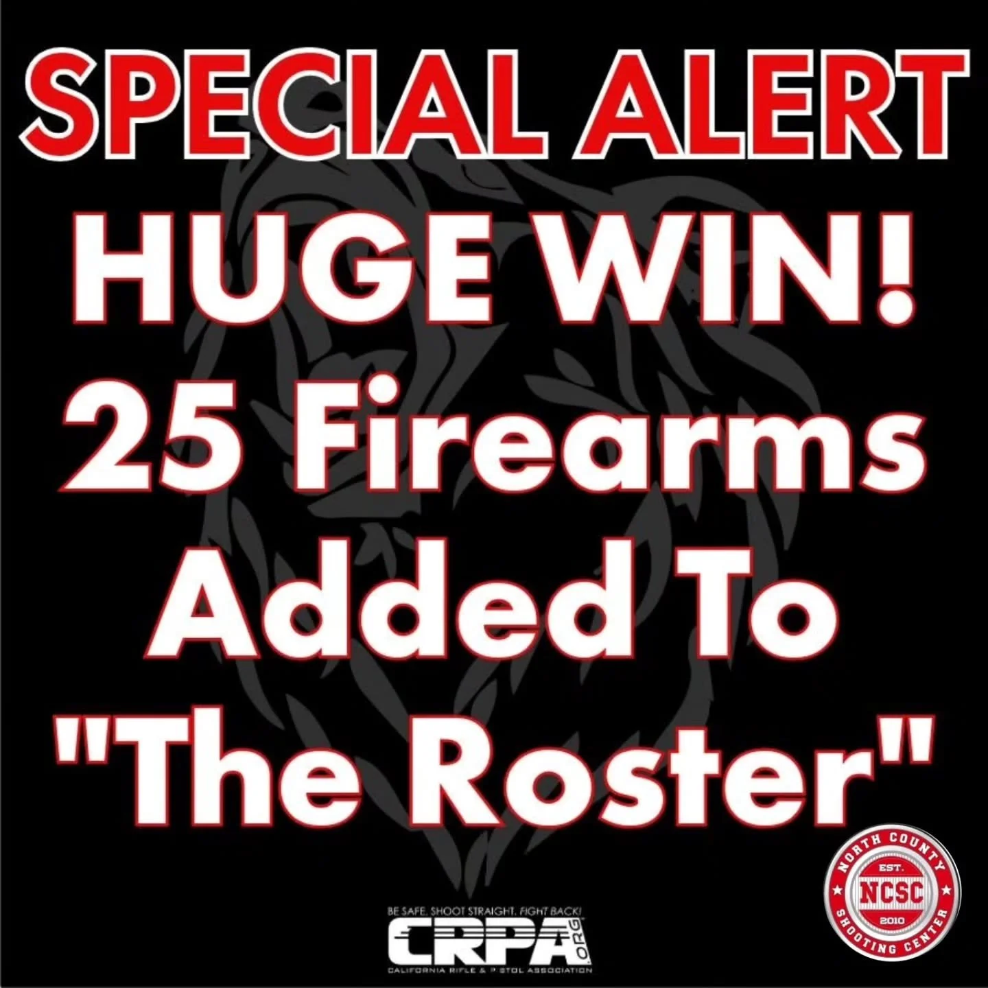 📣🔥 BREAKING: 25 firearms added to the California "safe handgun roster"! CRPA's case challenging the roster, Boland v. Bonta, still seeks to remove it entirely.  But until then, we're making progress!

Full details, including the added fir
