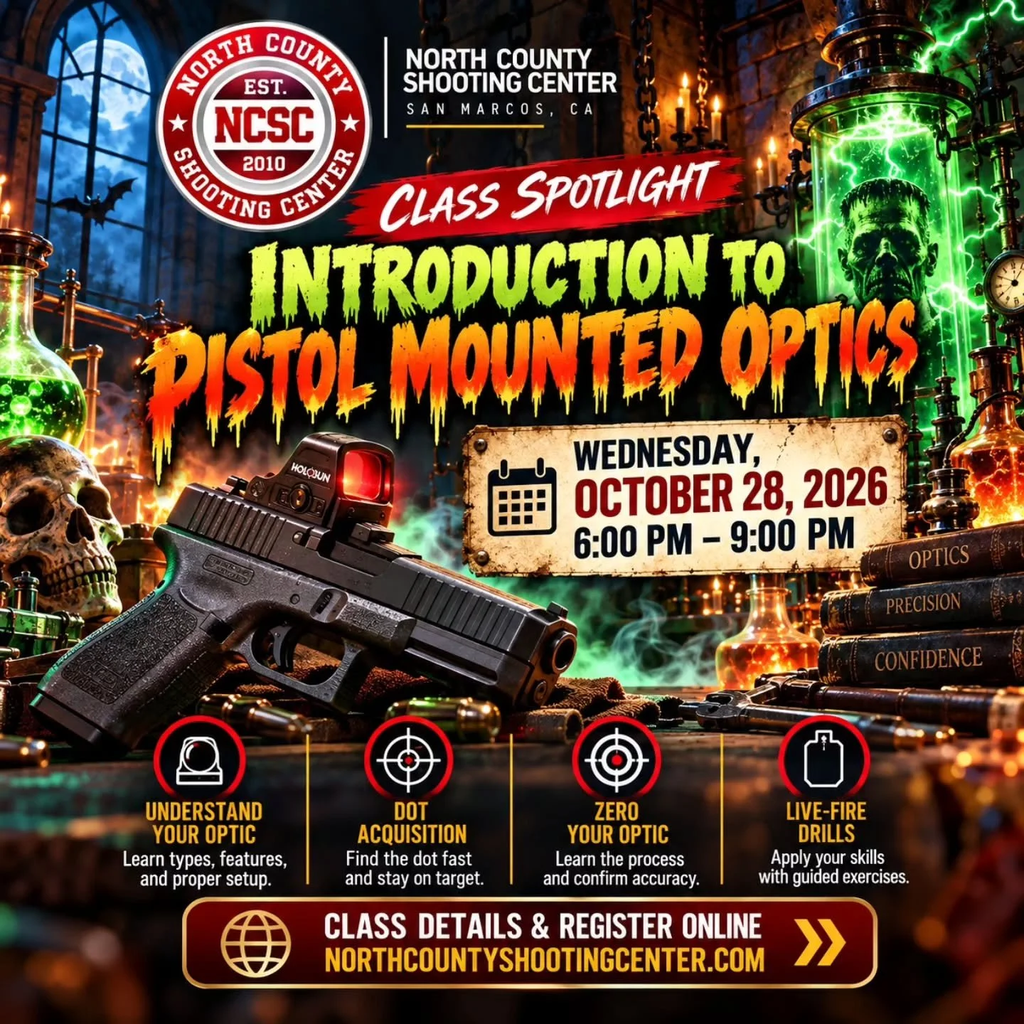 🎃 NEW Introduction to Pistol Mounted Optics class! Ready to get more confident behind the dot?

Learn the fundamentals of pistol-mounted optics, including proper setup and maintenance, dot acquisition, zeroing and live-fire drills.

📅 Wednesday, Oc