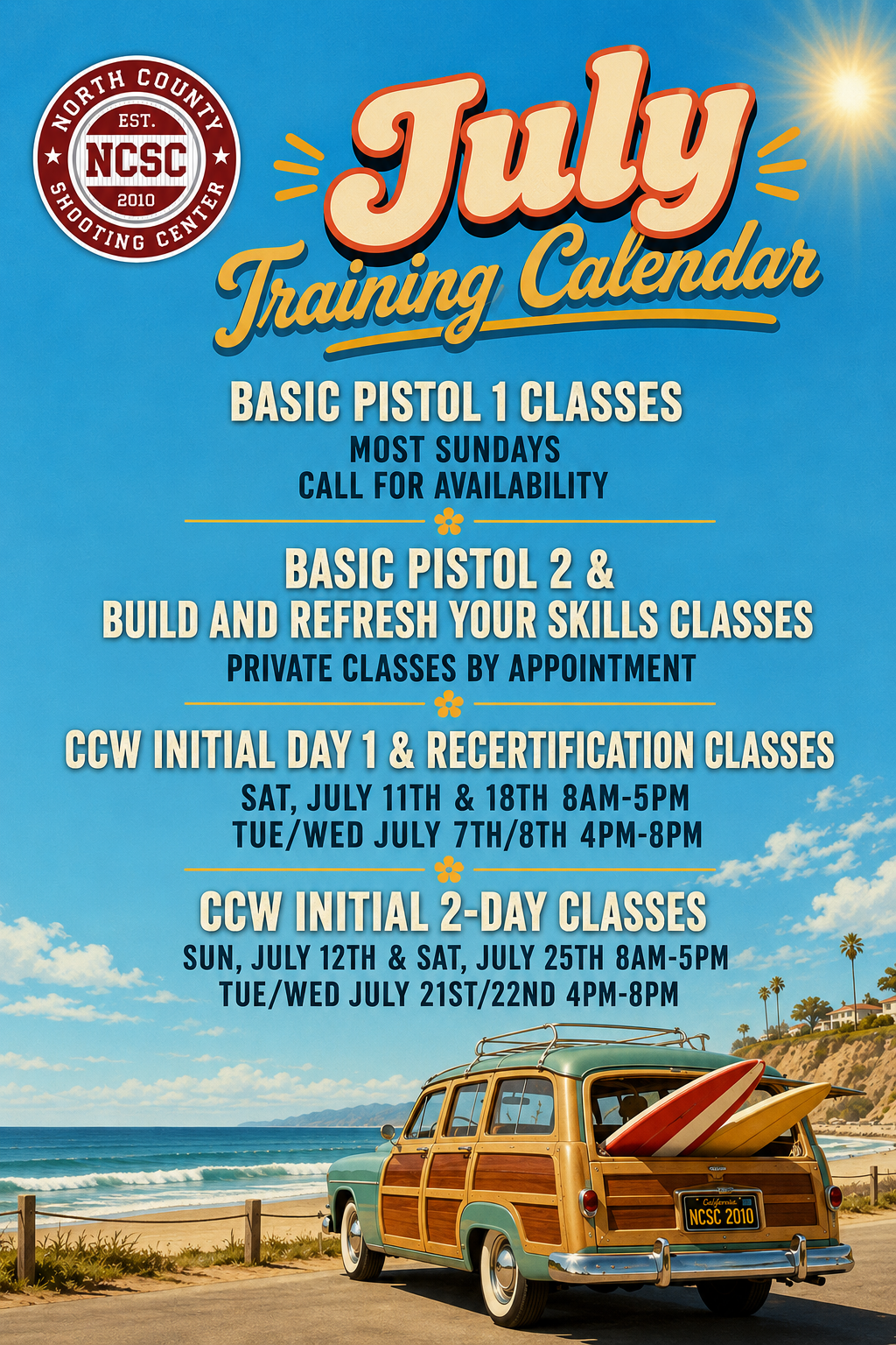 July 2026 Classes & Training at North County Shooting Center