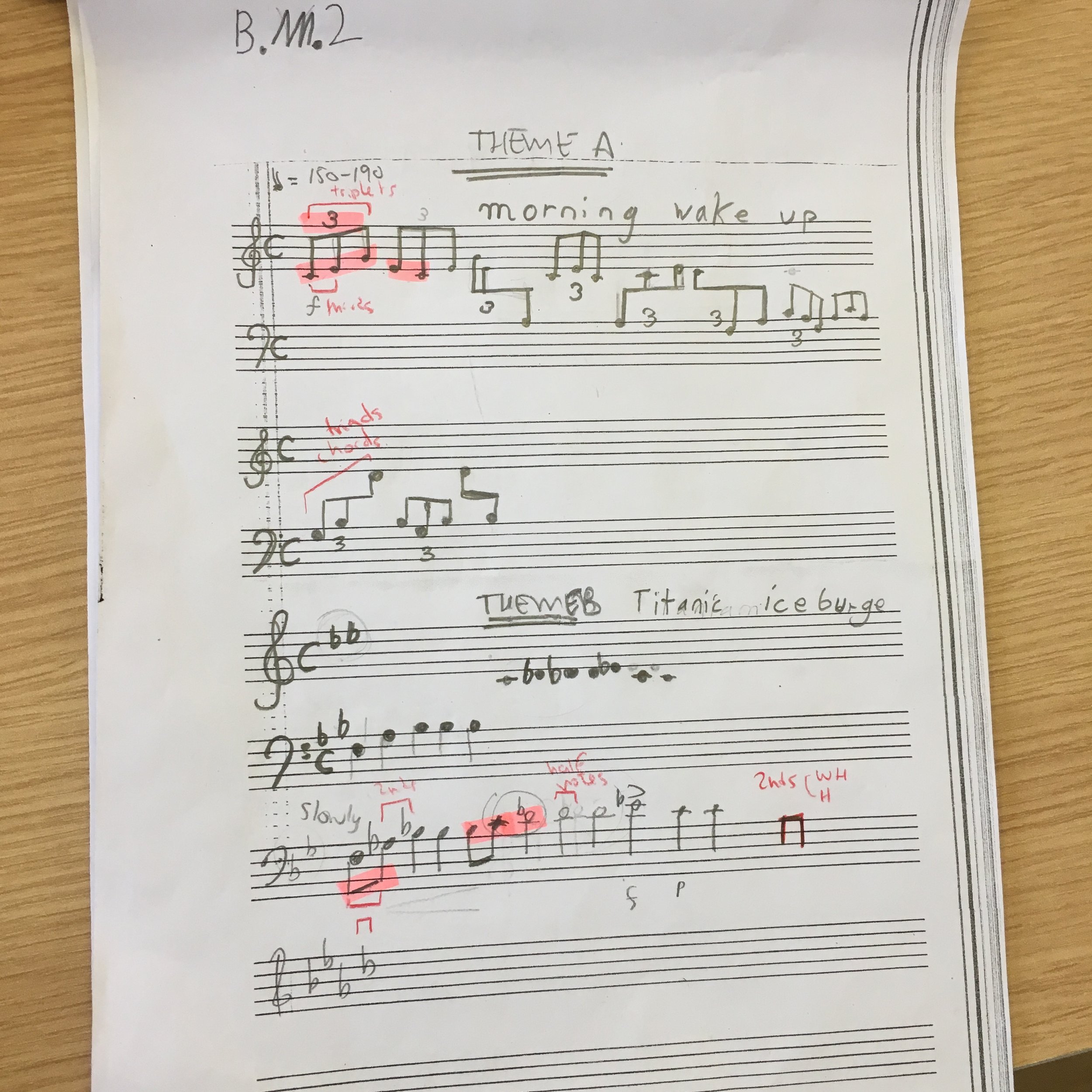 It’s important that the themes contrast in some way. Here, Sully wrote Theme A using a quick tempo, triplets, thirds, and triadic leaps. Theme B, however, uses a slower tempo, longer notes subdivided in twos, and stepwise motion. He also gave his th…