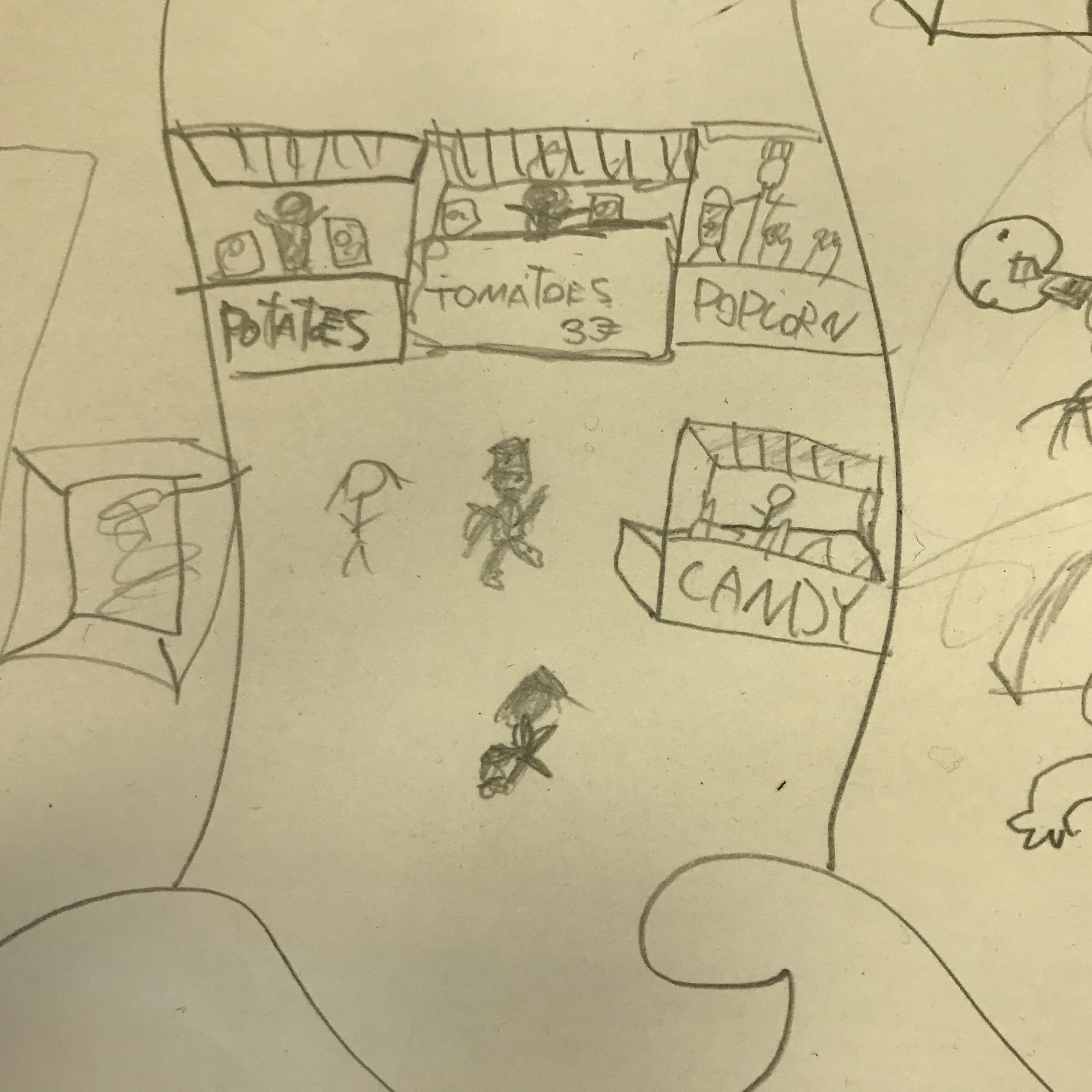 The Marketplace, where you can buy candy, popcorn, potatoes, and tomatoes (for 3 euros!).