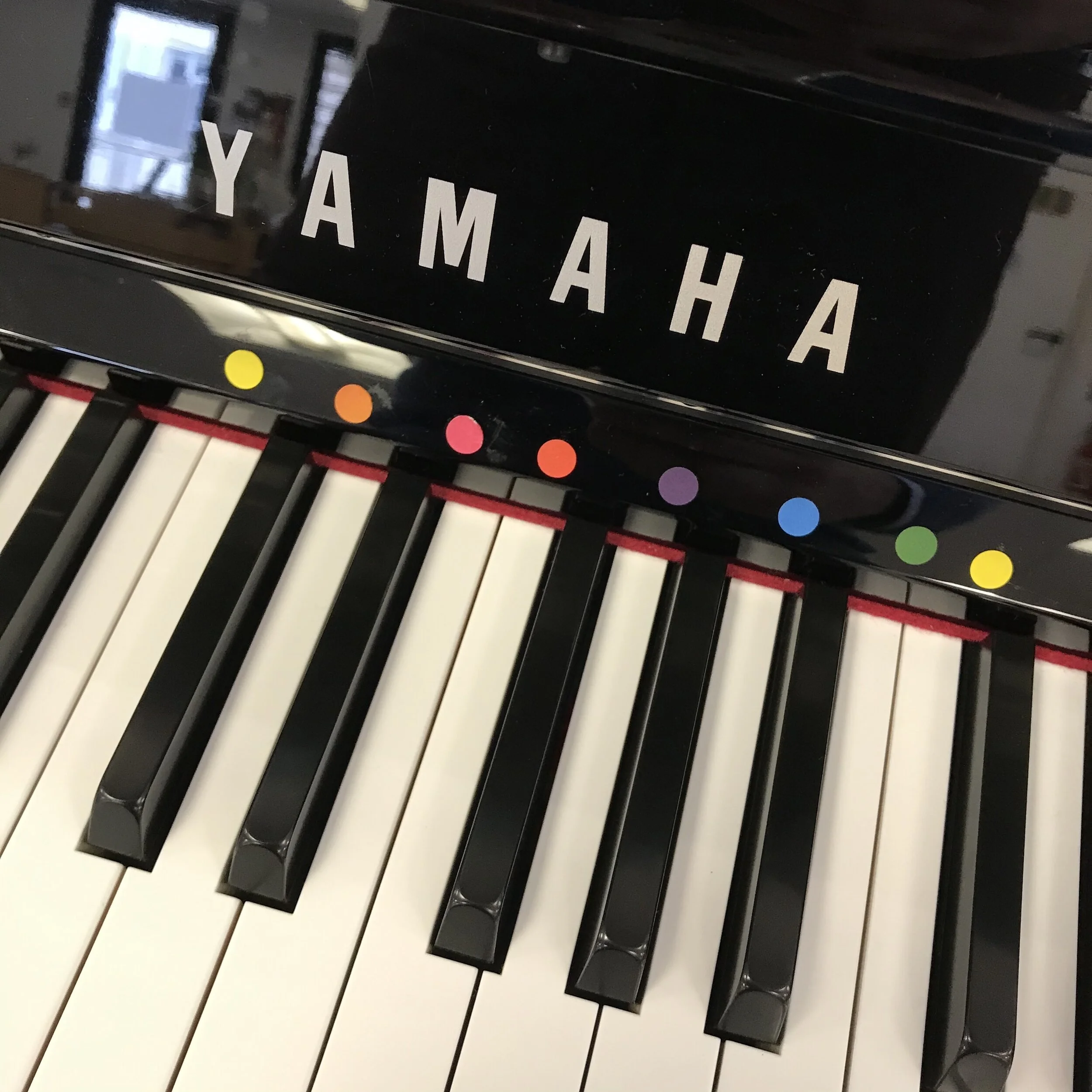 In this photo, you can see the stickers placed above the Do-major (C-major) scale. We had to use pink for the mediant, instead of brown. If you’d like to know what notes correspond to what scale degrees in what scale, feel free to shoot me an email.