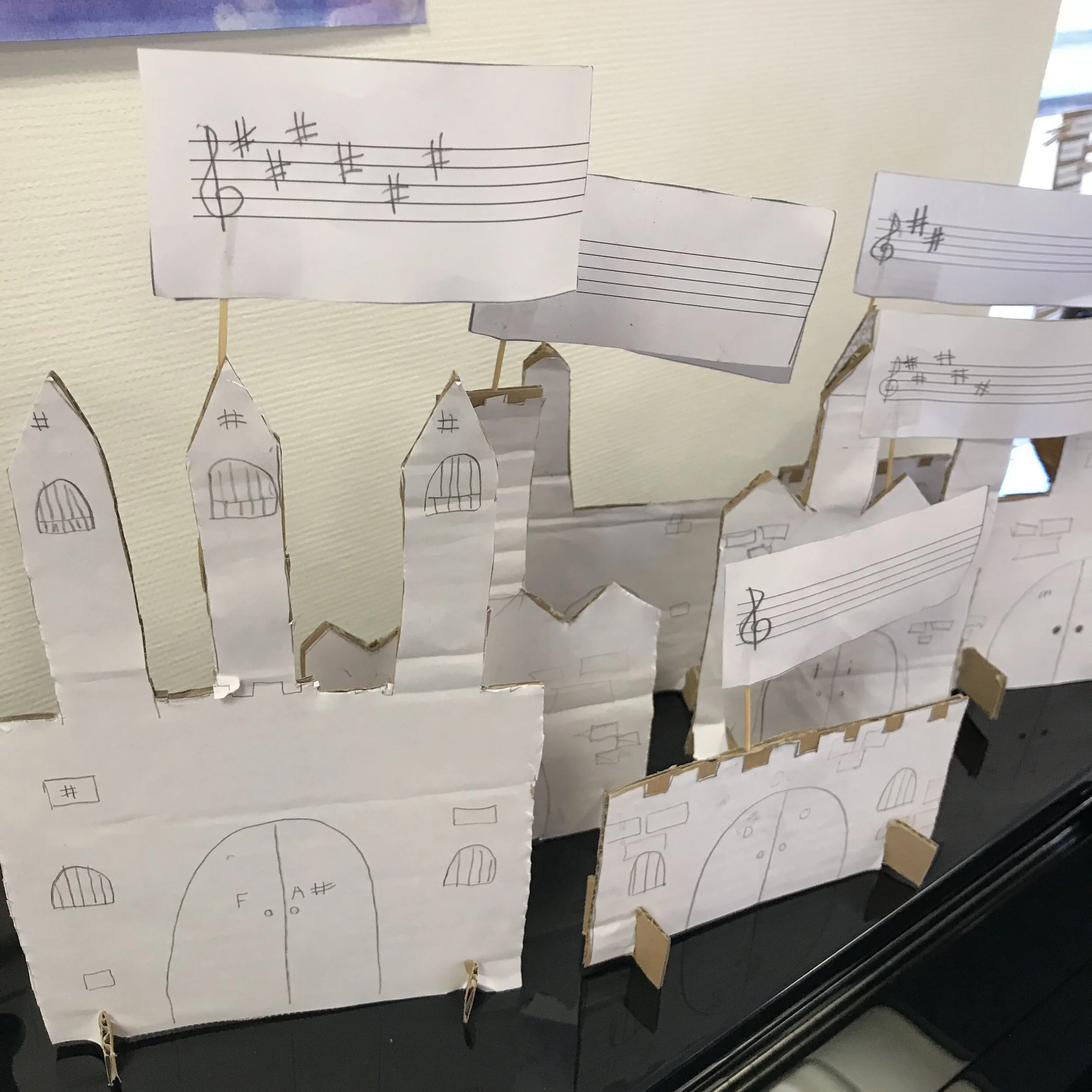 Alas, pictured in this photo are the entrances to the kingdoms of Fa#, Do, Re, Sol, and Si. (F#, C, D, G, and B, respectively.) Notice the intimidating triple prison towers of the castle of Fa#, with the architect’s use of the “#” sign as an ornamen…