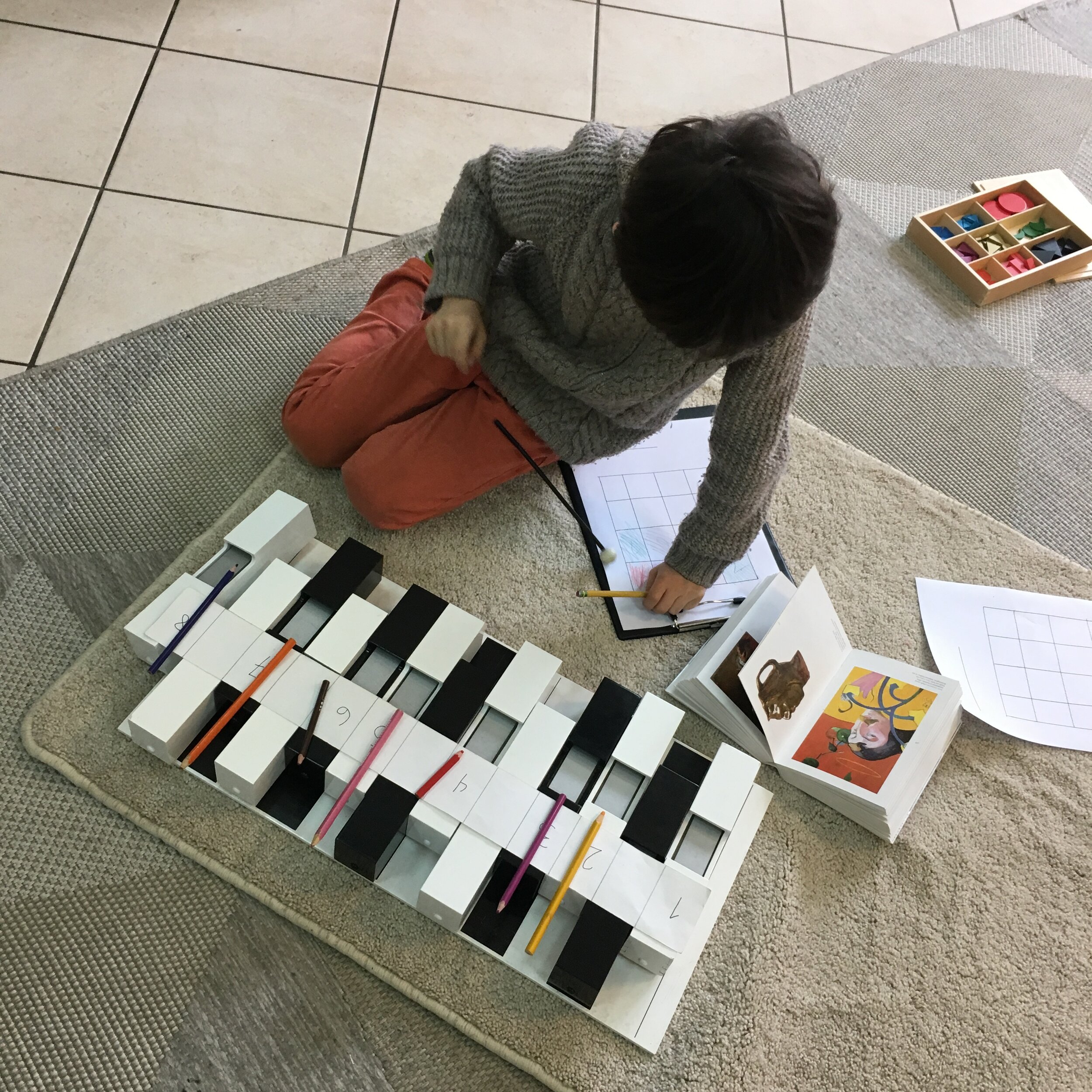 Timothy picked yellow for 2, purple for 3, red for 4, pink for 5, brown for 6, orange for 7, and black for 8