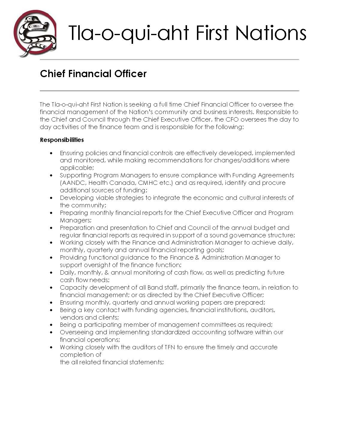 Chief Financial Officer - Job Posting
