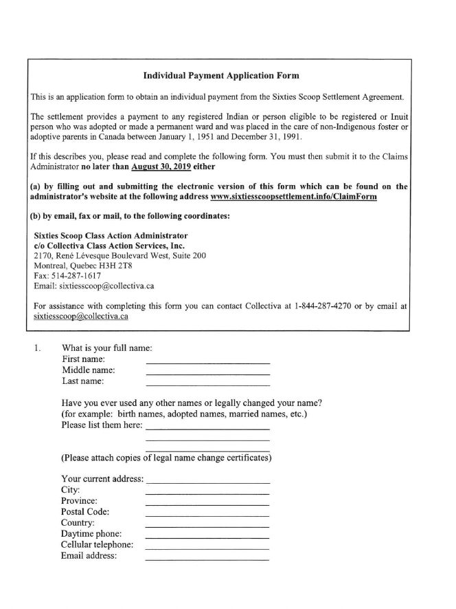 60's scoop Application forms — Tlaoquiaht First Nation