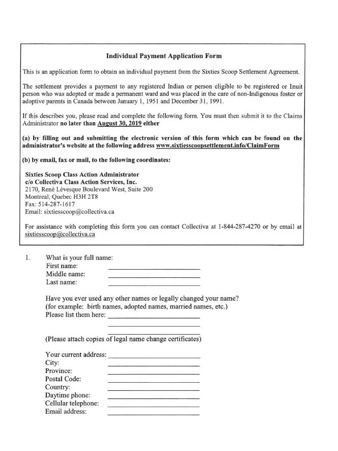 60's scoop Application forms — Tlaoquiaht First Nation