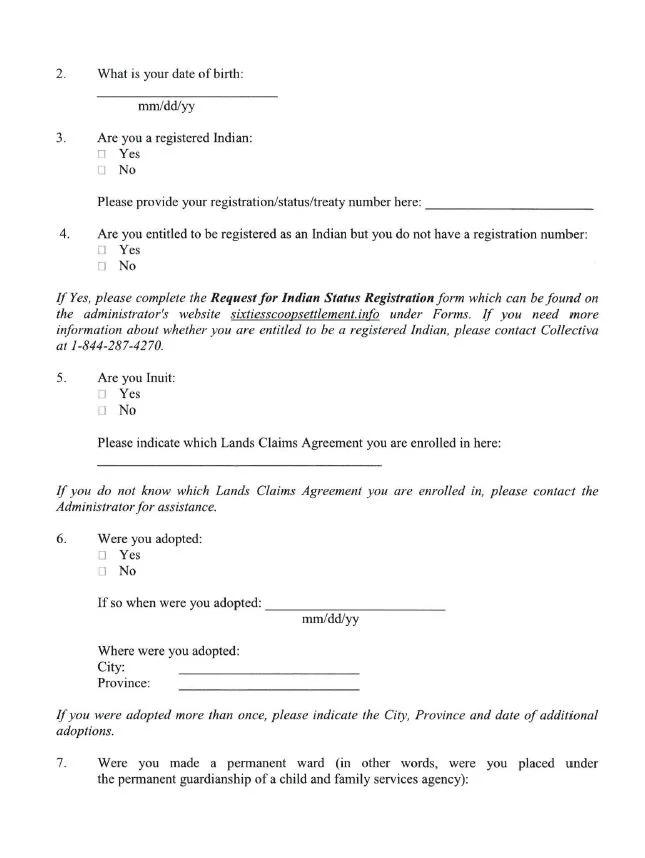 60's scoop Application forms — Tlaoquiaht First Nation