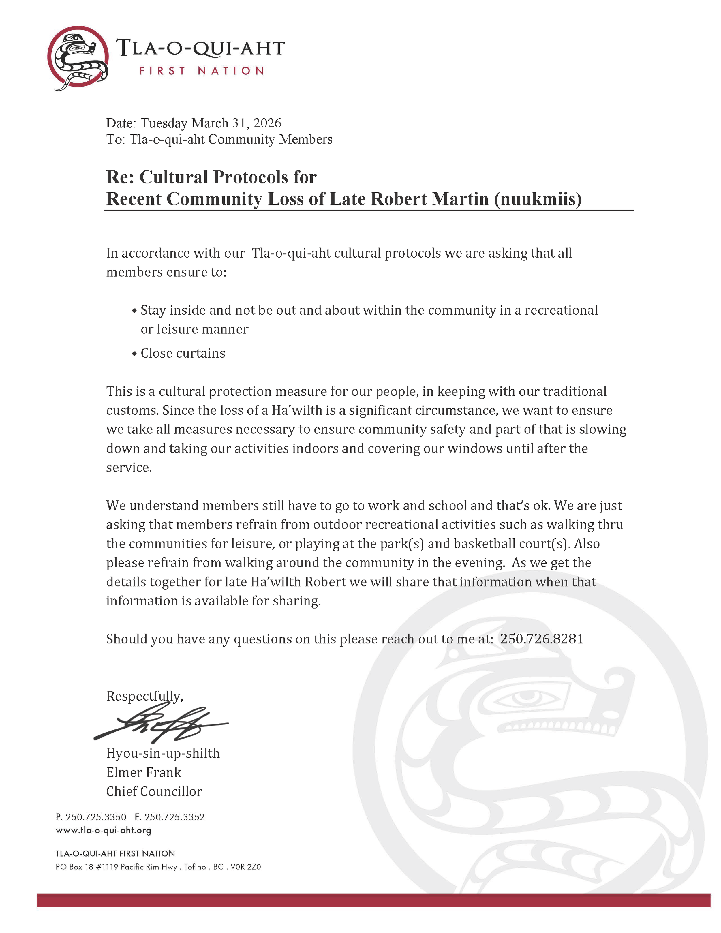 Cultural Protocols Loss of Ha'wilth March 31 2026.png