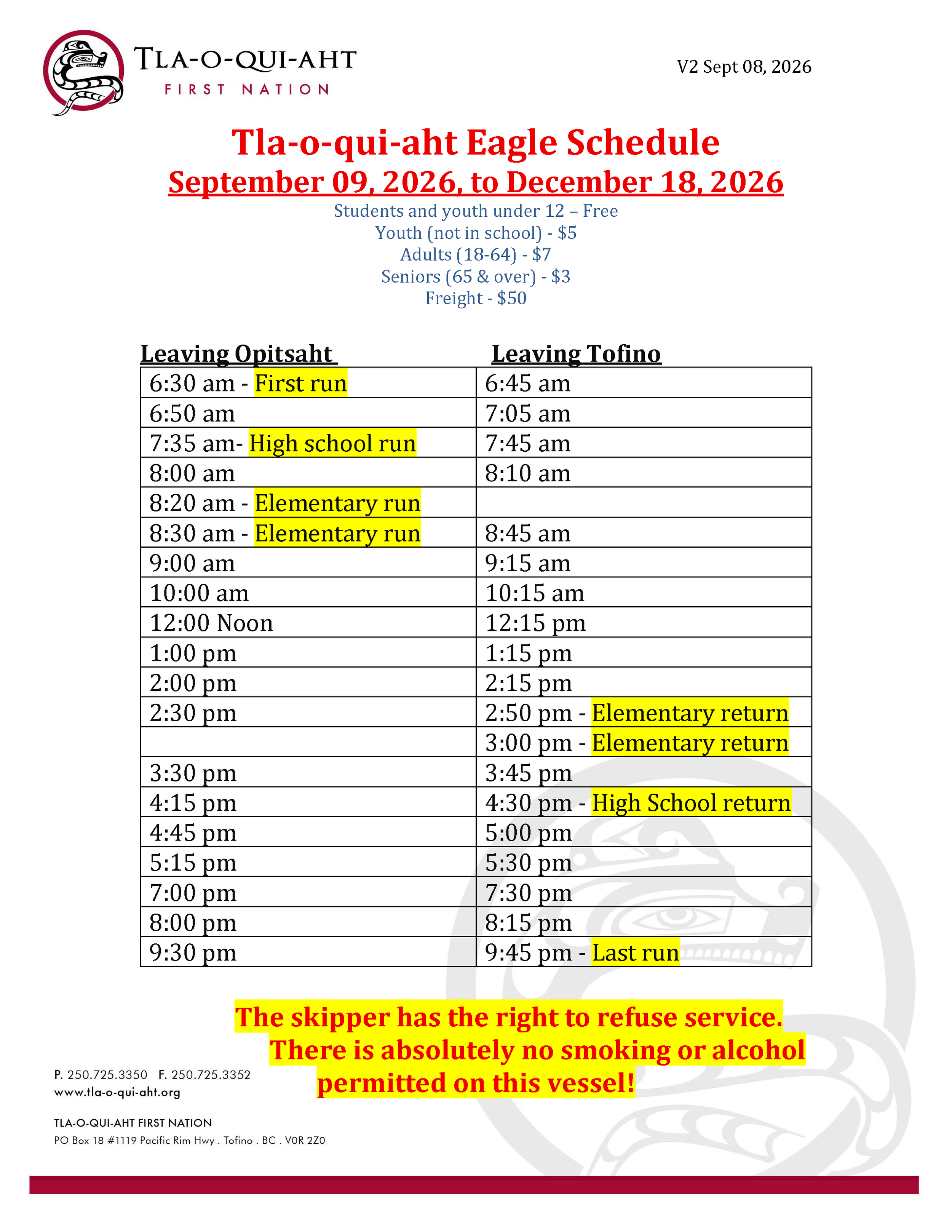 V2 School boat schedule September to December 2026.png
