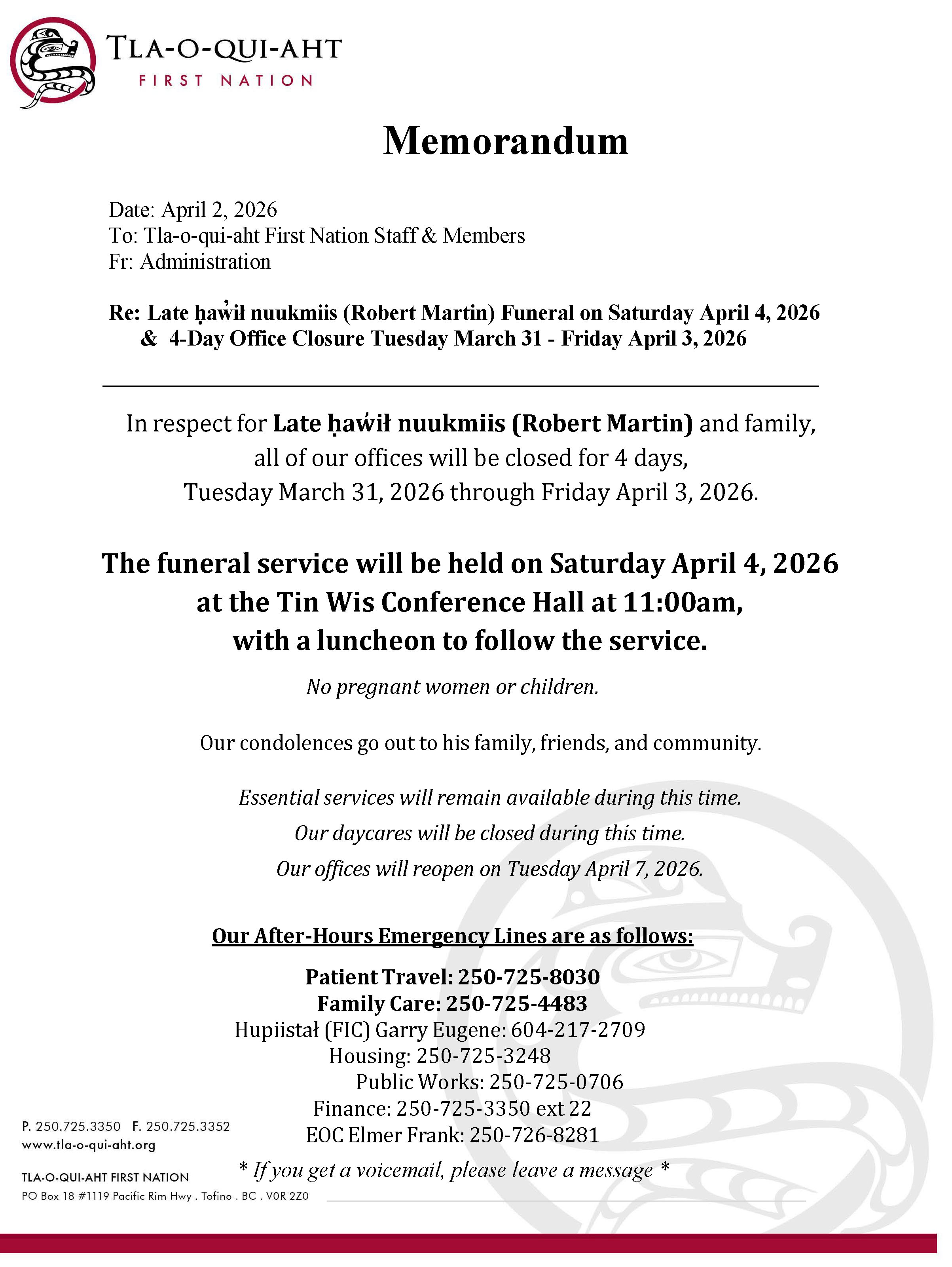Funeral Sat April 4 and 4-day Office Closure Tues Mar 31-Friday Apr 3, 2026.png