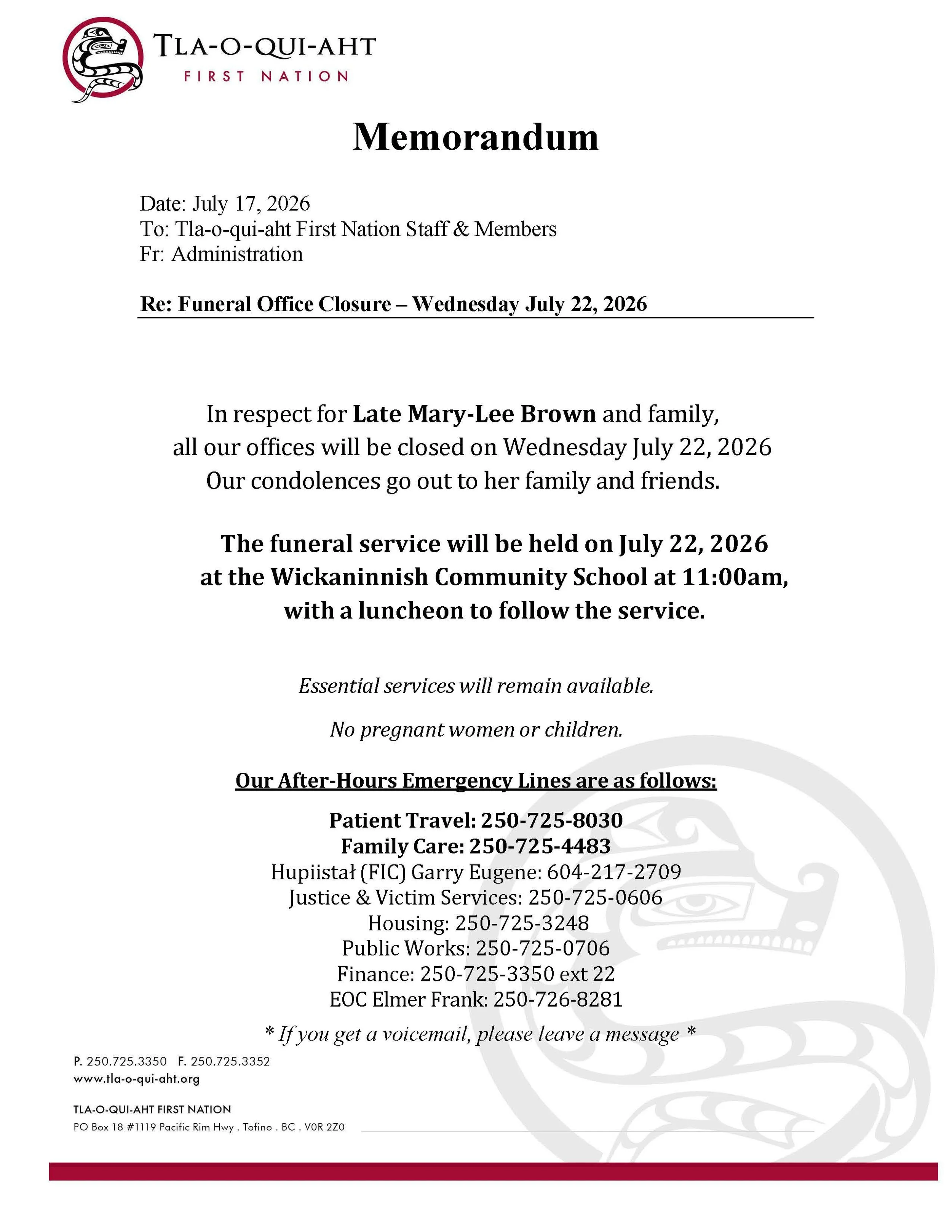 Funeral and Office Closure Late Mary-Lee Brown July 22, 2026.jpg