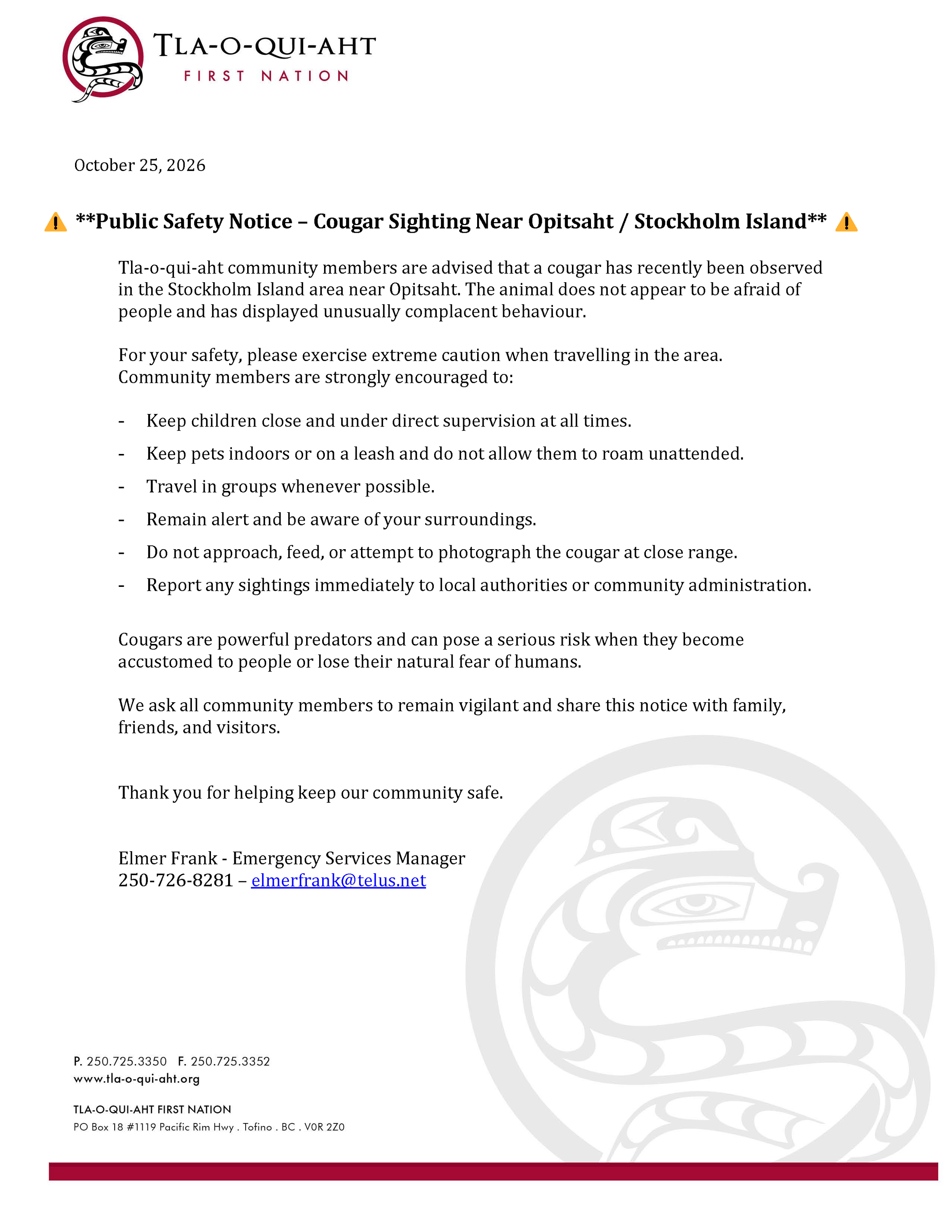 Public Safety Notice - Cougar Near Opitsaht Oct 25, 2026.png