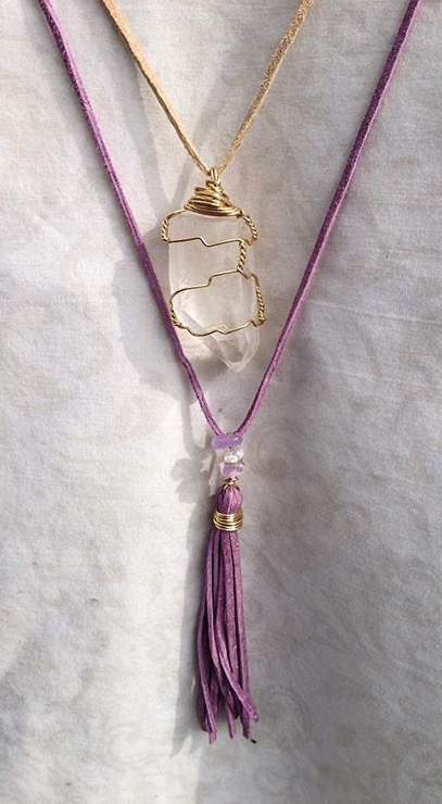 This gorgeous leather, gold, and clear crystal quartz piece was handmade by Katelyn. You can buy your own one-of-a-kind piece on her new site, launching this week.