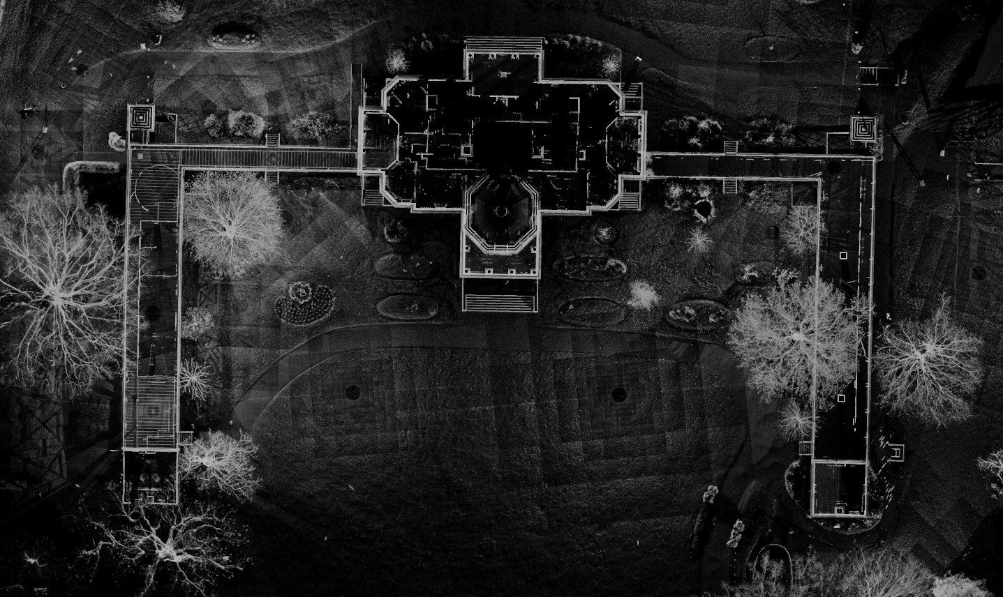 Site plan of Monticello generated from 20 ground based scanner locations