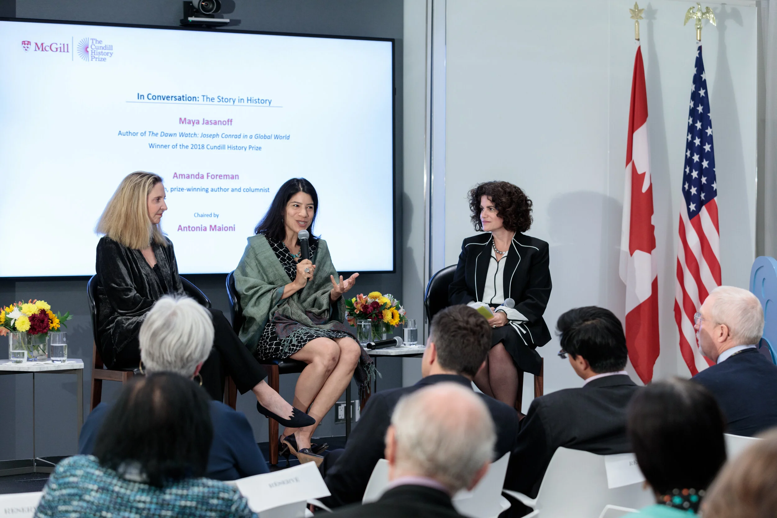 Maya Jasanoff and Amanda Foreman in conversation at the Cundill History Prize shortlist announcement in New York on Thursday.
