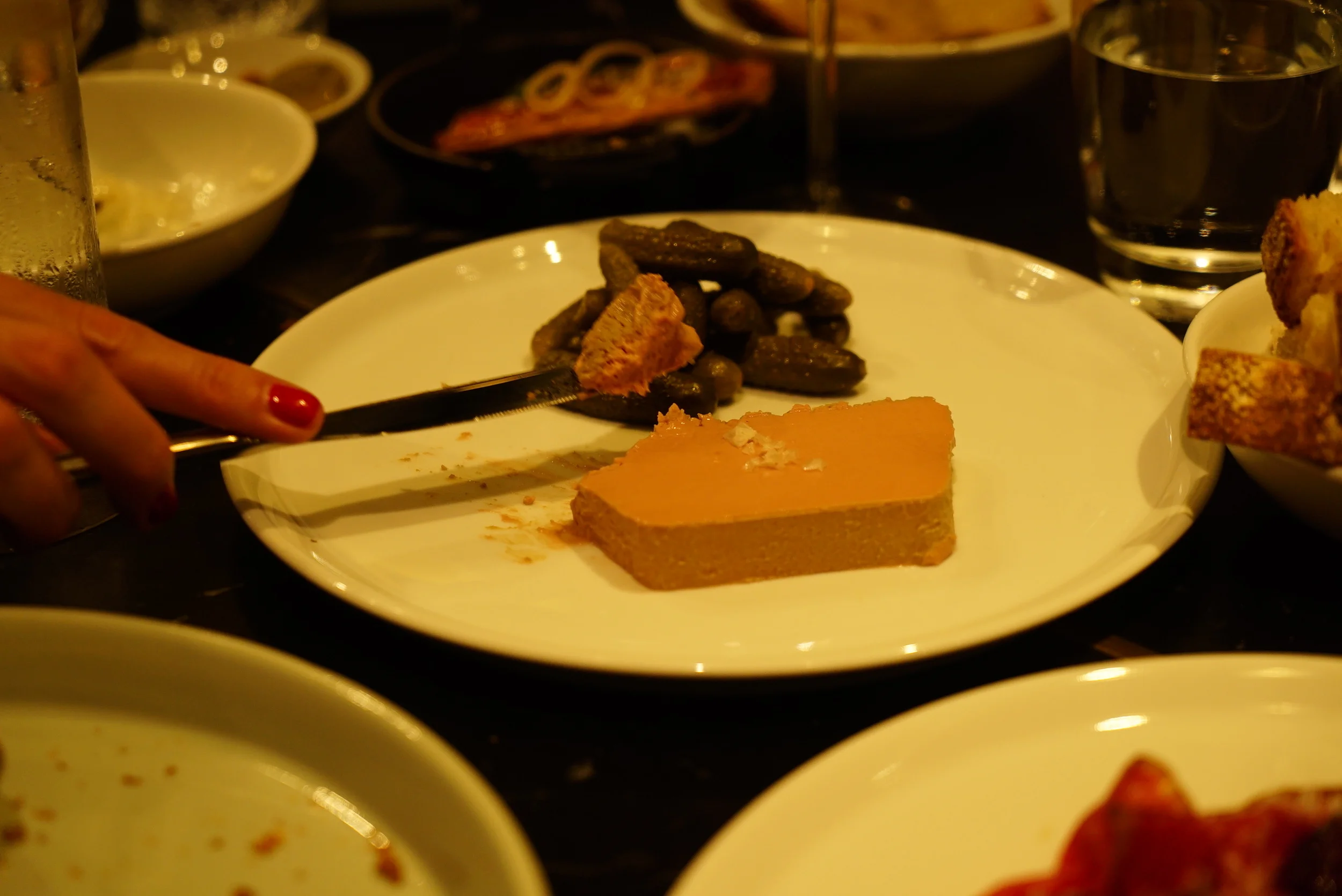 Fois gras parfait with pickles and toast.