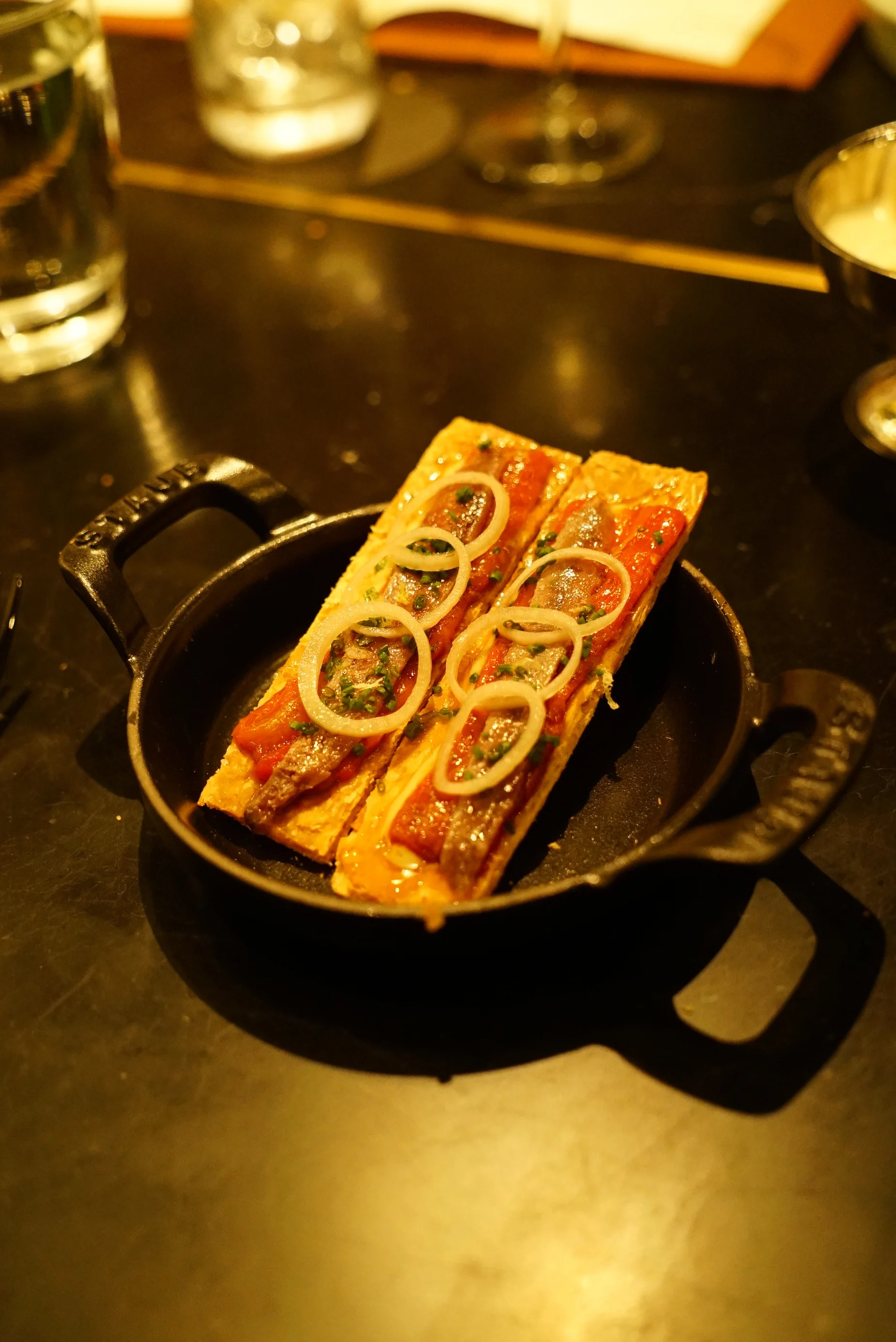Ortiz anchovy tart and roasted bull horn's