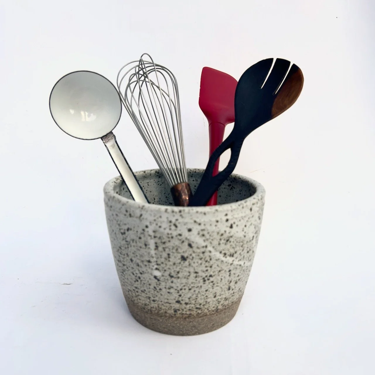2474 Very speckled crock with utensils.jpeg