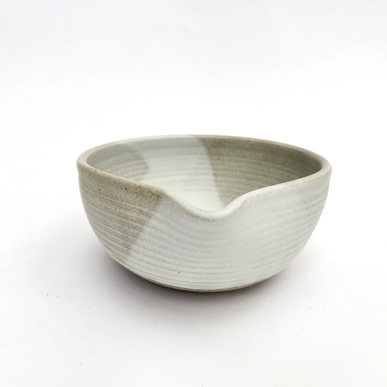 Handmade pottery spouted bowl off-white