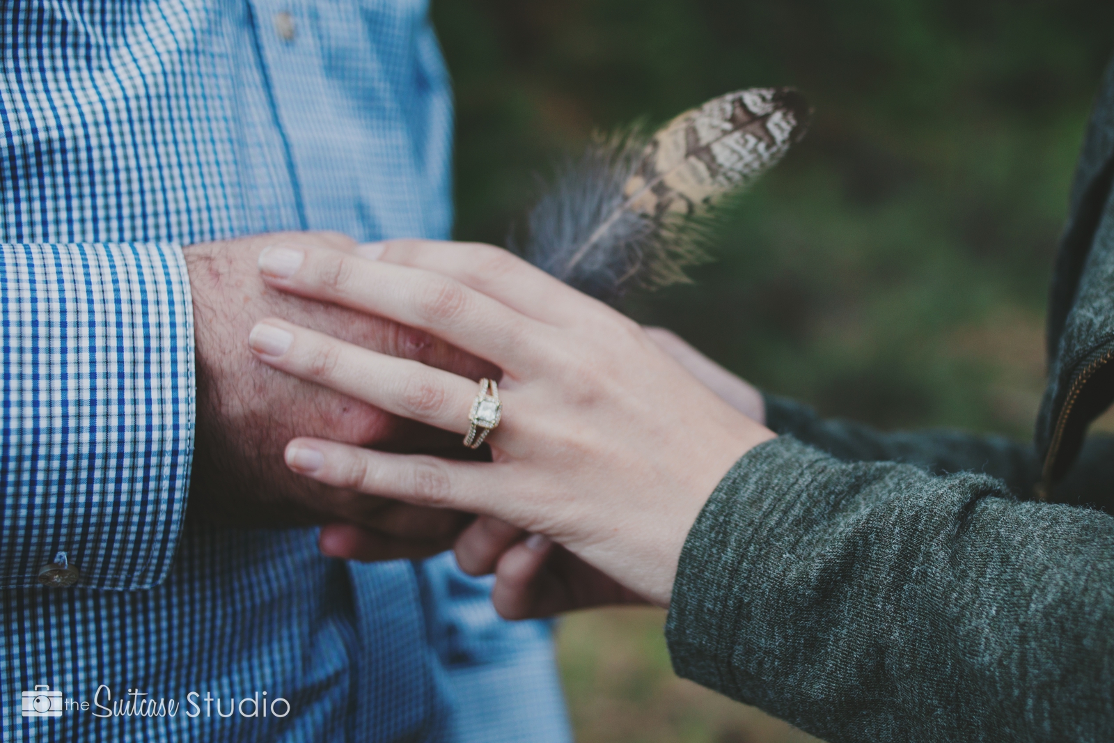 Bend, Oregon Lifestyle Wedding Photographer -  The Suitcase Studio - Engagement Photos at Big Eddy - Owl Feather and Engagement Ring