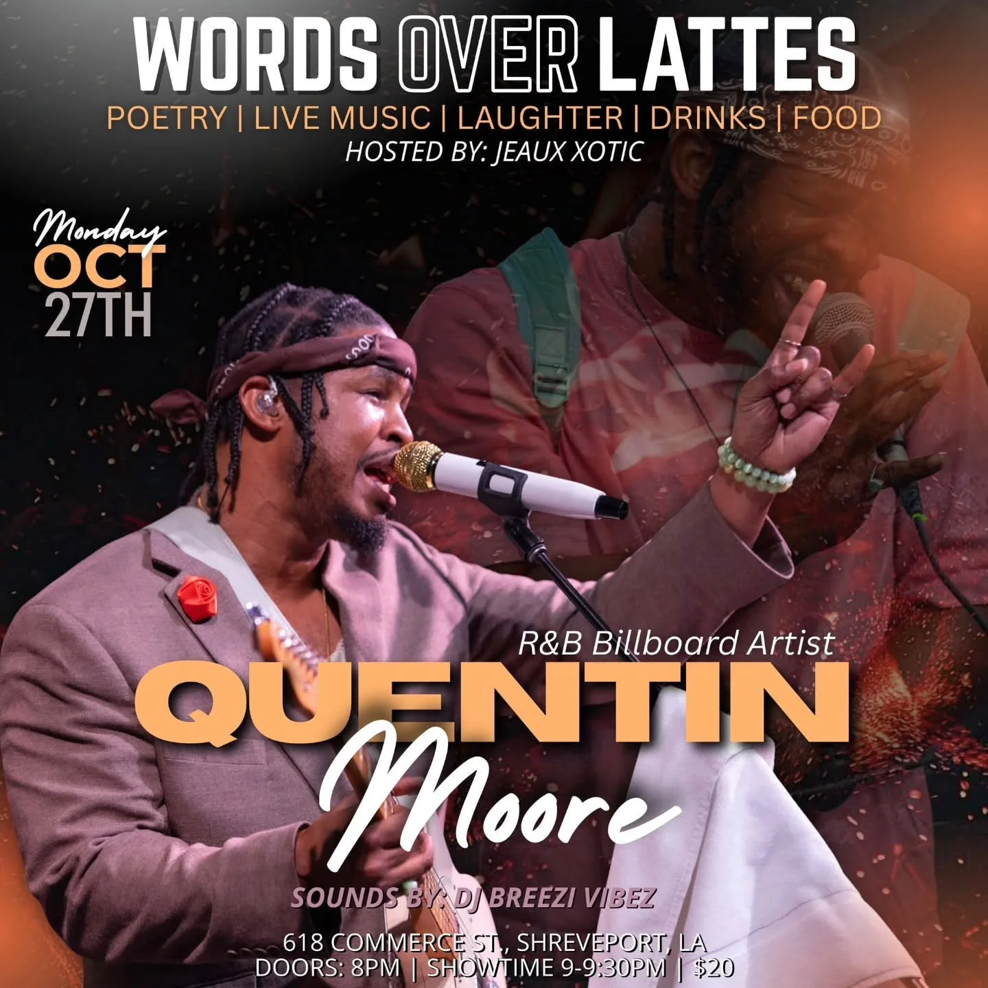 We still going yall! @wordsoverlattes tomorrow in Shreveport, Louisiana! #qmooretours #qmooremusic #ridewithyouep #wordsoverlattes