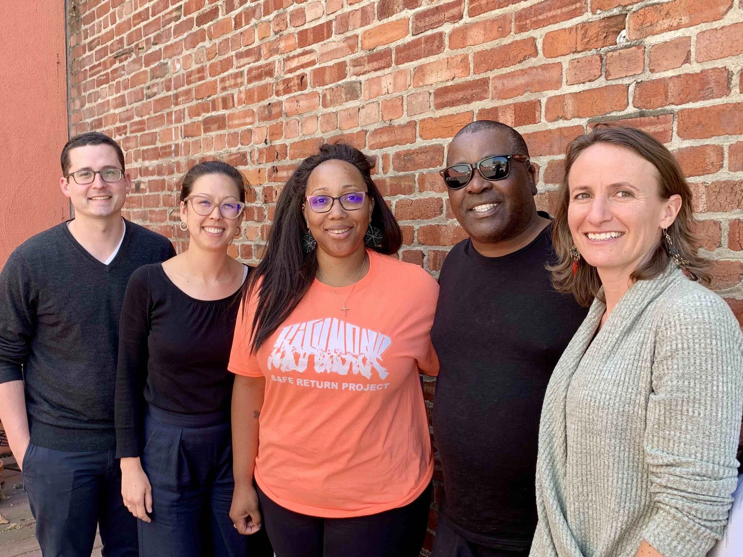 (L to R): Daniel Nesbit, Impact Fund, Law Fellow; Lindsay Nako, Impact Fund, Director of Litigation & Training; Tamisha Walker, Plaintiff Safe Return Project, Executive Director; Plaintiff Walter Killian; Rebekah Evenson, Bay Area Legal Aid, Director of Litigation & Advocacy